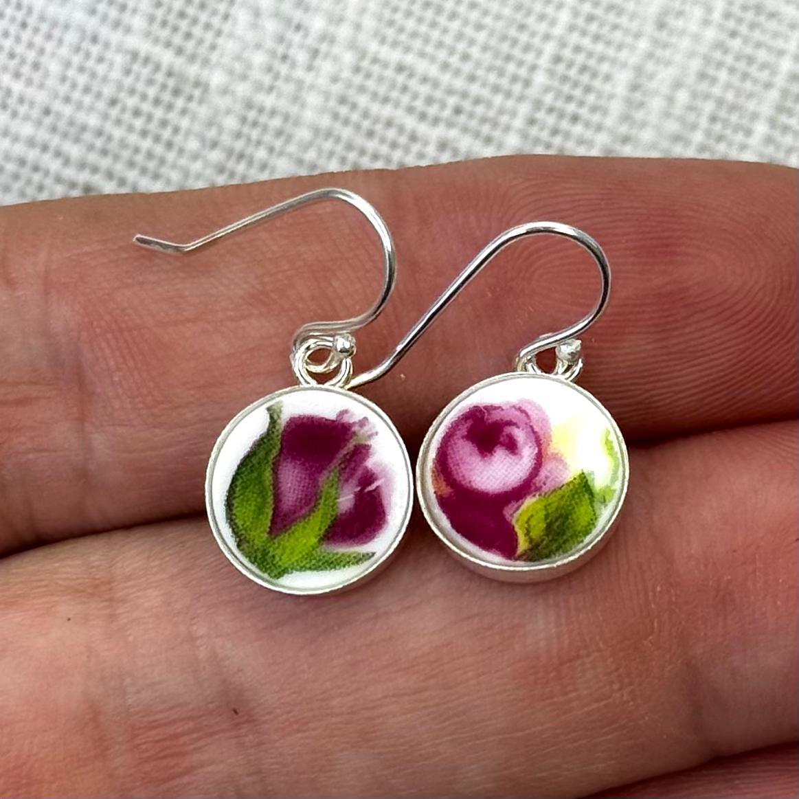 1962 Sterling Silver Royal Albert ‘Old Country Roses’ Dangly Earrings