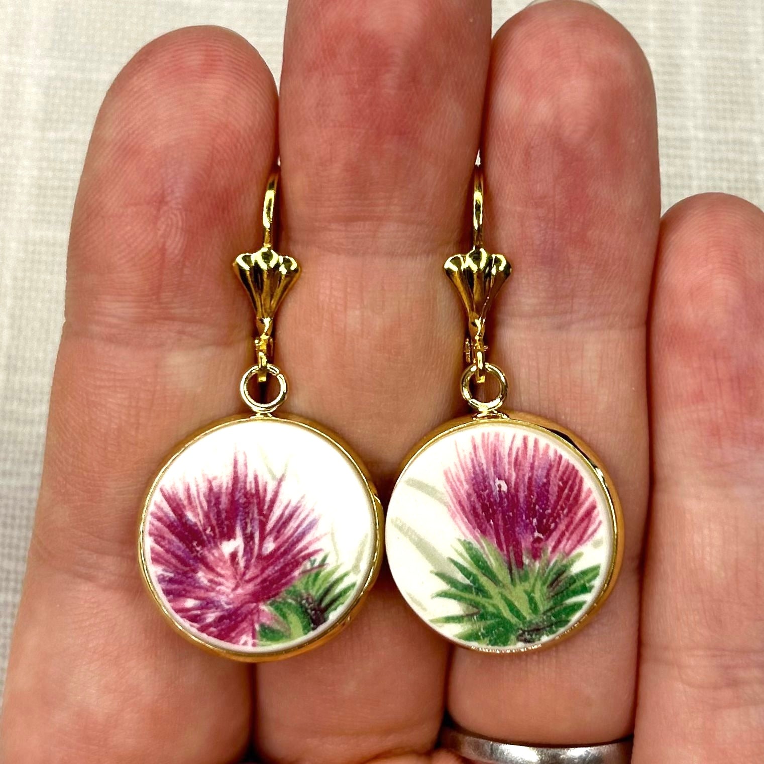 1940’s Johnson Brothers Thistle Leverback Dangly Earrings YM