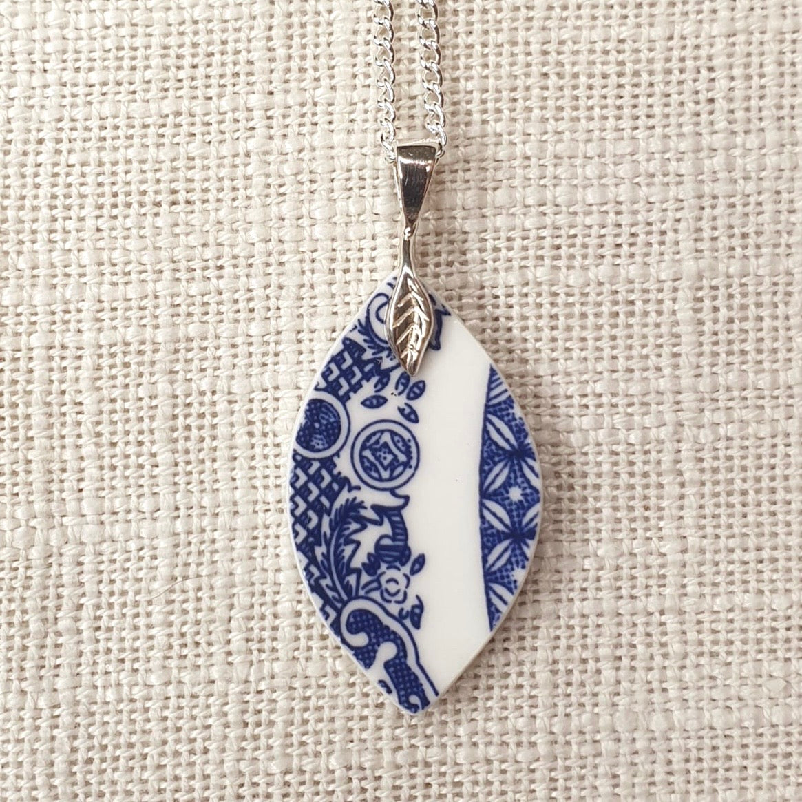 1990’s Sterling Silver Johnson Bros ‘Blue Willow’ Pendant Necklace