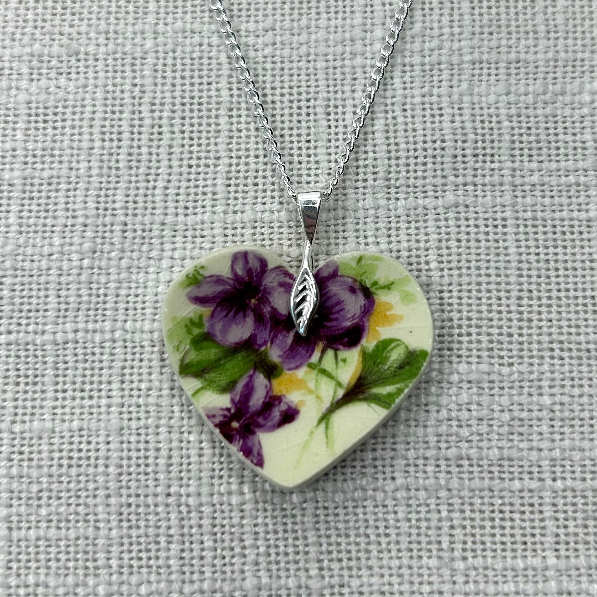 1930’s Swann Pottery Heart Shaped Pendant Necklace Sterling Silver