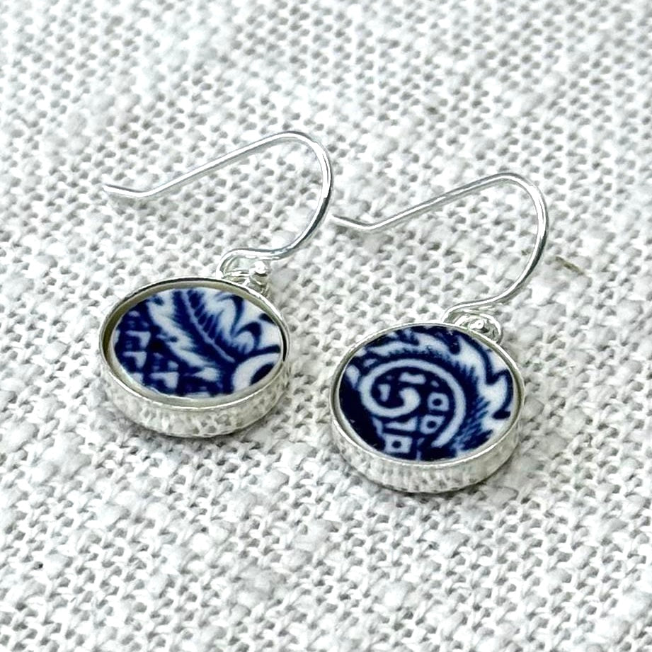 1960’s Sterling Silver Churchill ‘Blue Willow’ Dangly Earrings