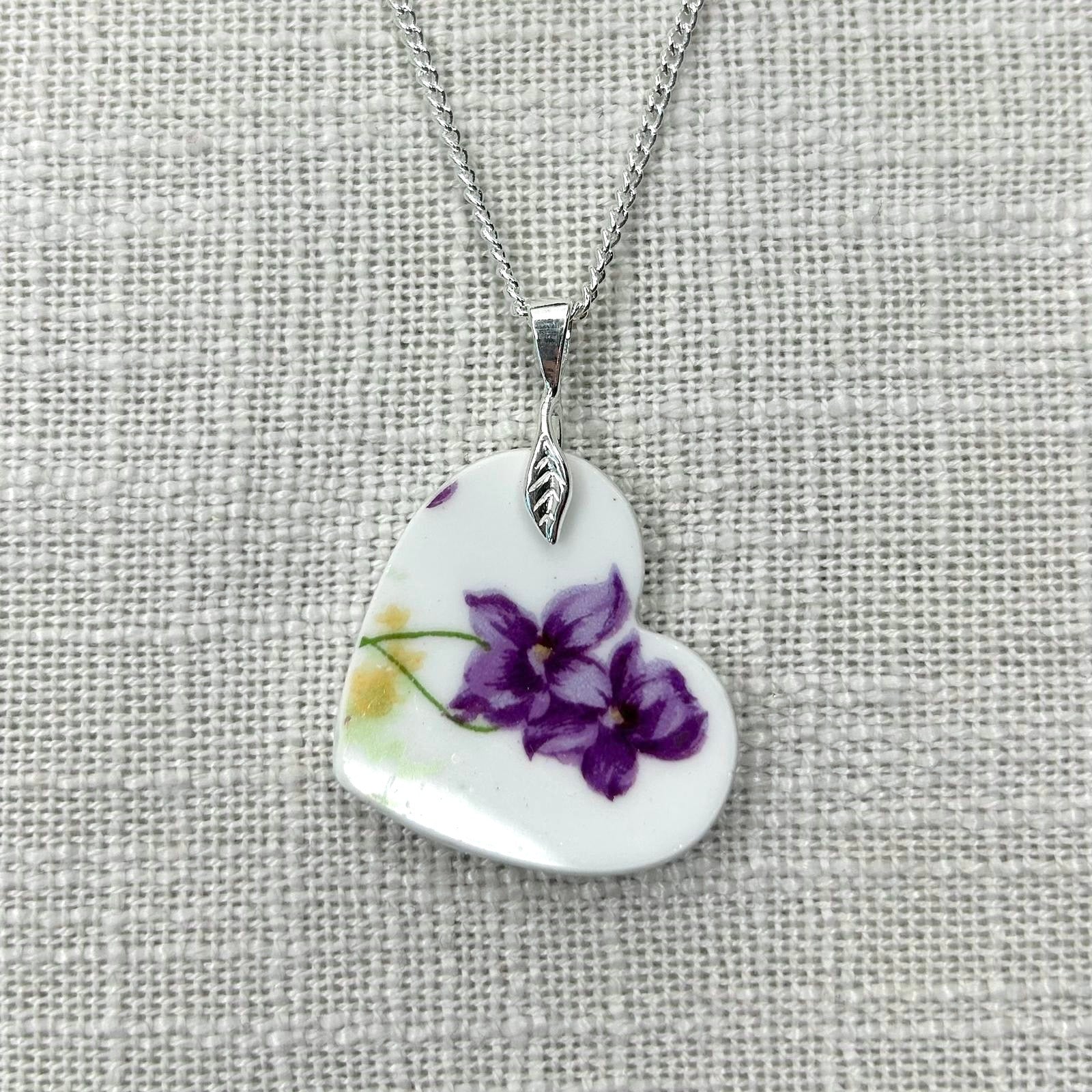 1940’s Duchess China Heart Shaped Pendant Necklace Sterling Silver