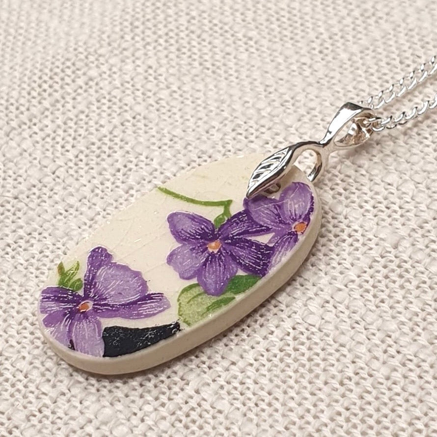 1930’s Sterling Silver Royal Doulton Violets Pendant Necklace
