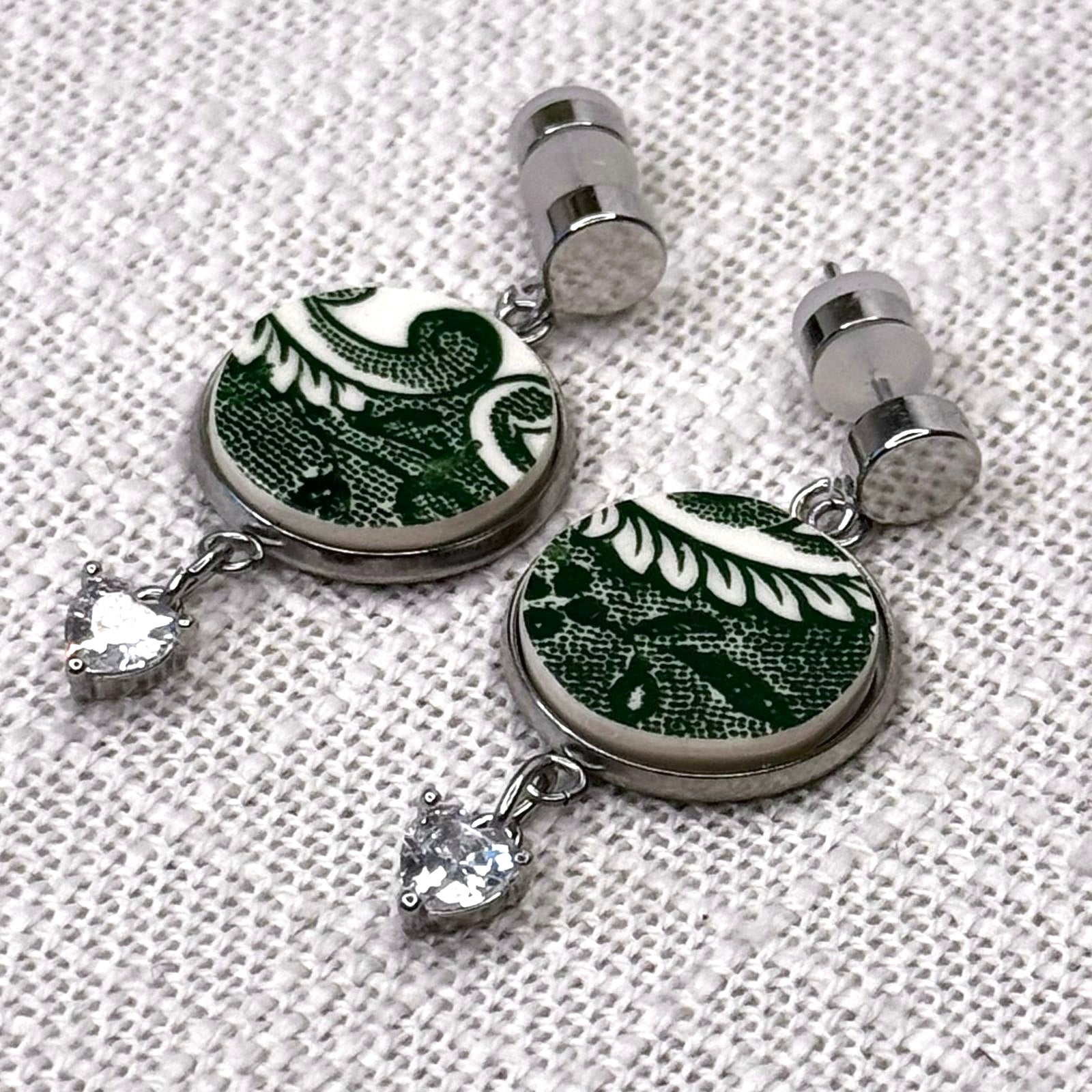 1960’s English Ironstone Stud Dangly Earrings Heart Charm S