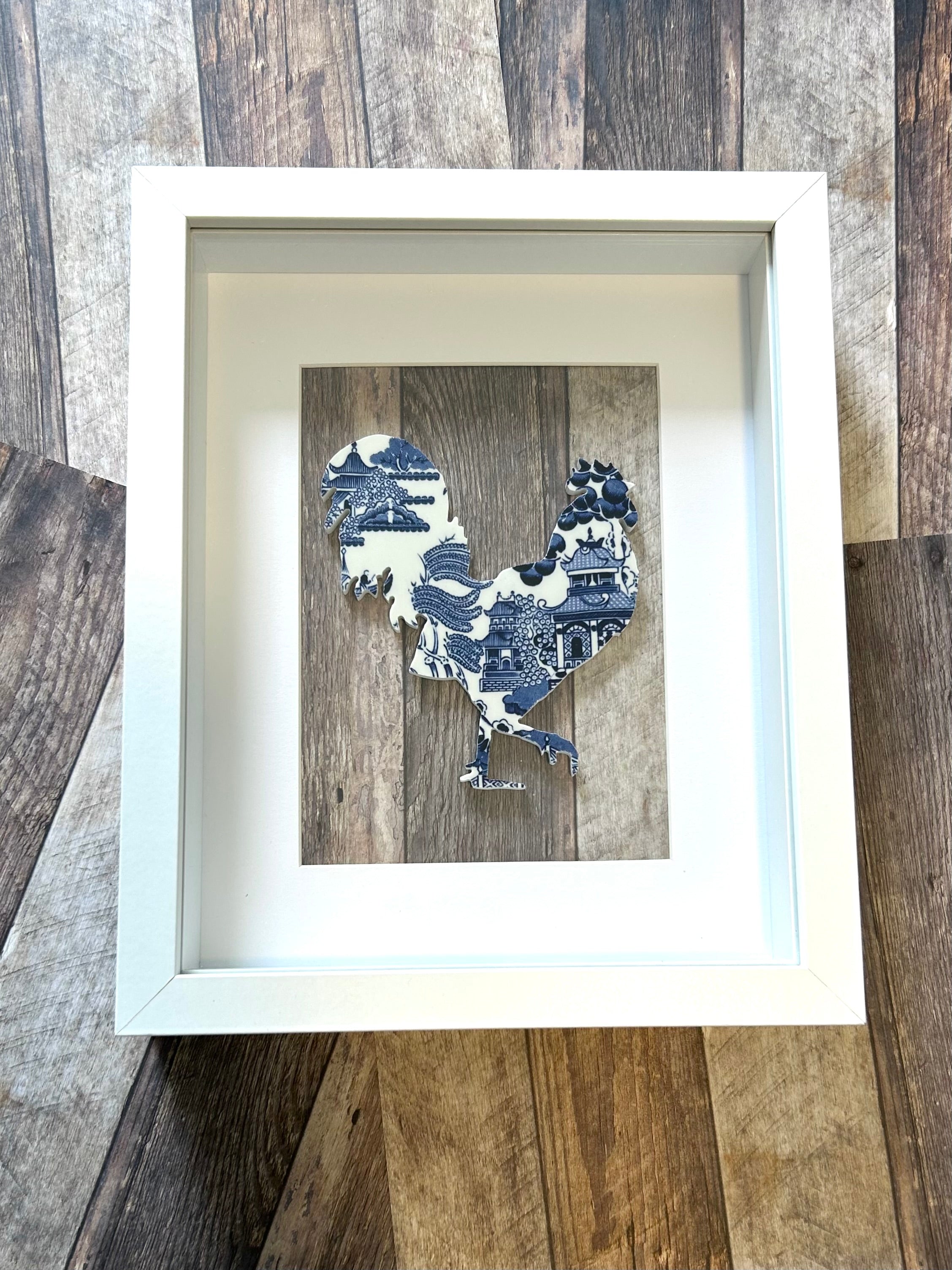 Framed Churchill Blue Willow Rooster