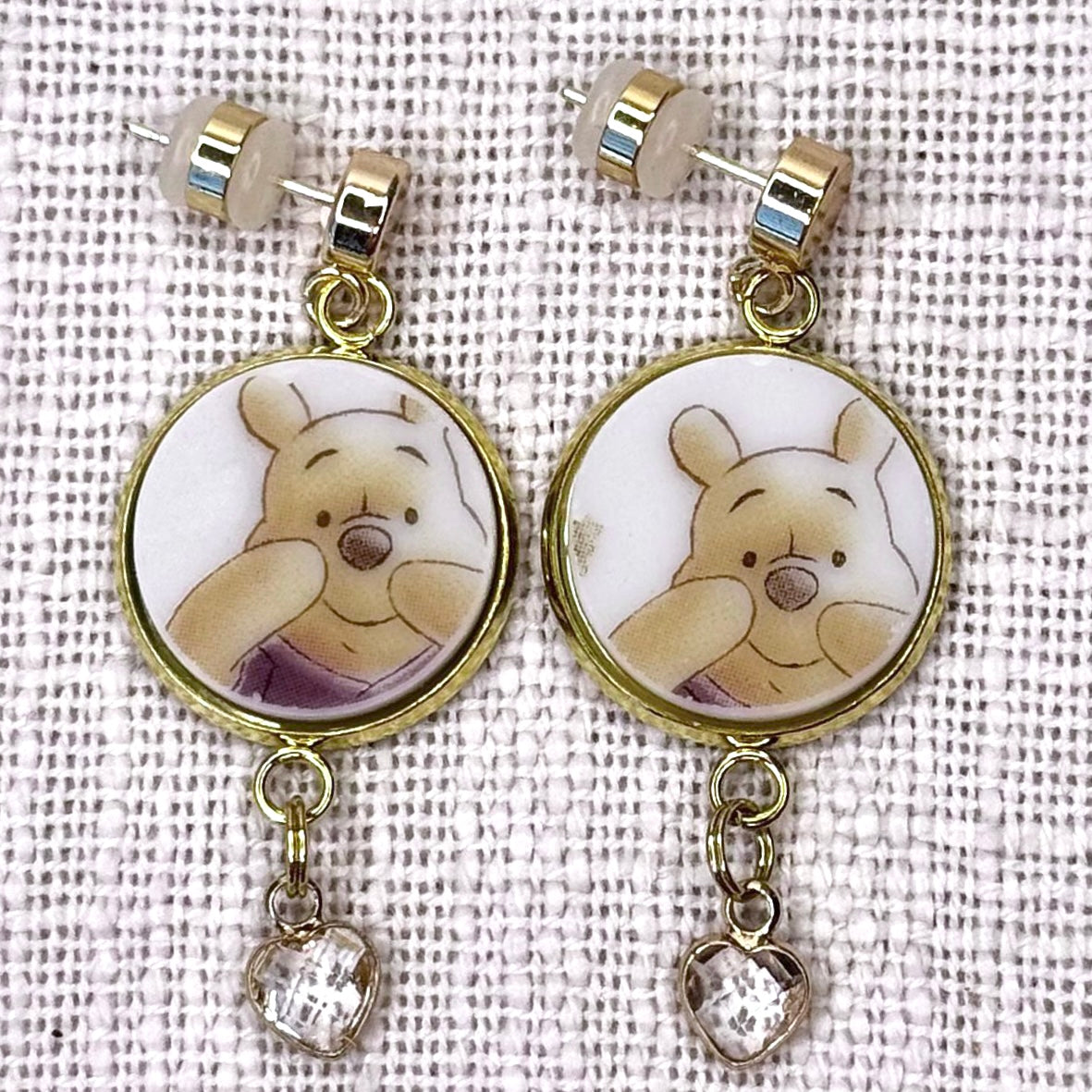 Winnie The Pooh Stud Dangly Earrings YG Clear Heart M