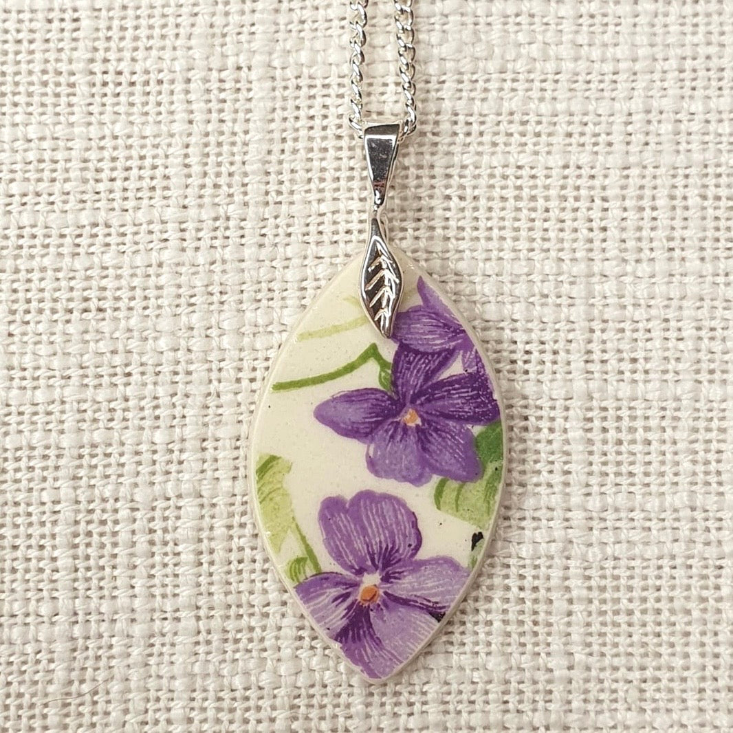 1930’s Sterling Silver Royal Doulton Violets Pendant Necklace