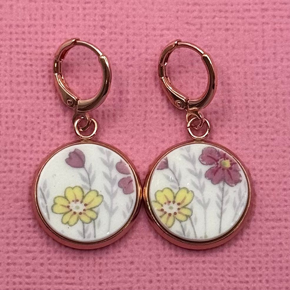 1950s Royal Vale Huggies Reclaimed China Earrings Rose Gold