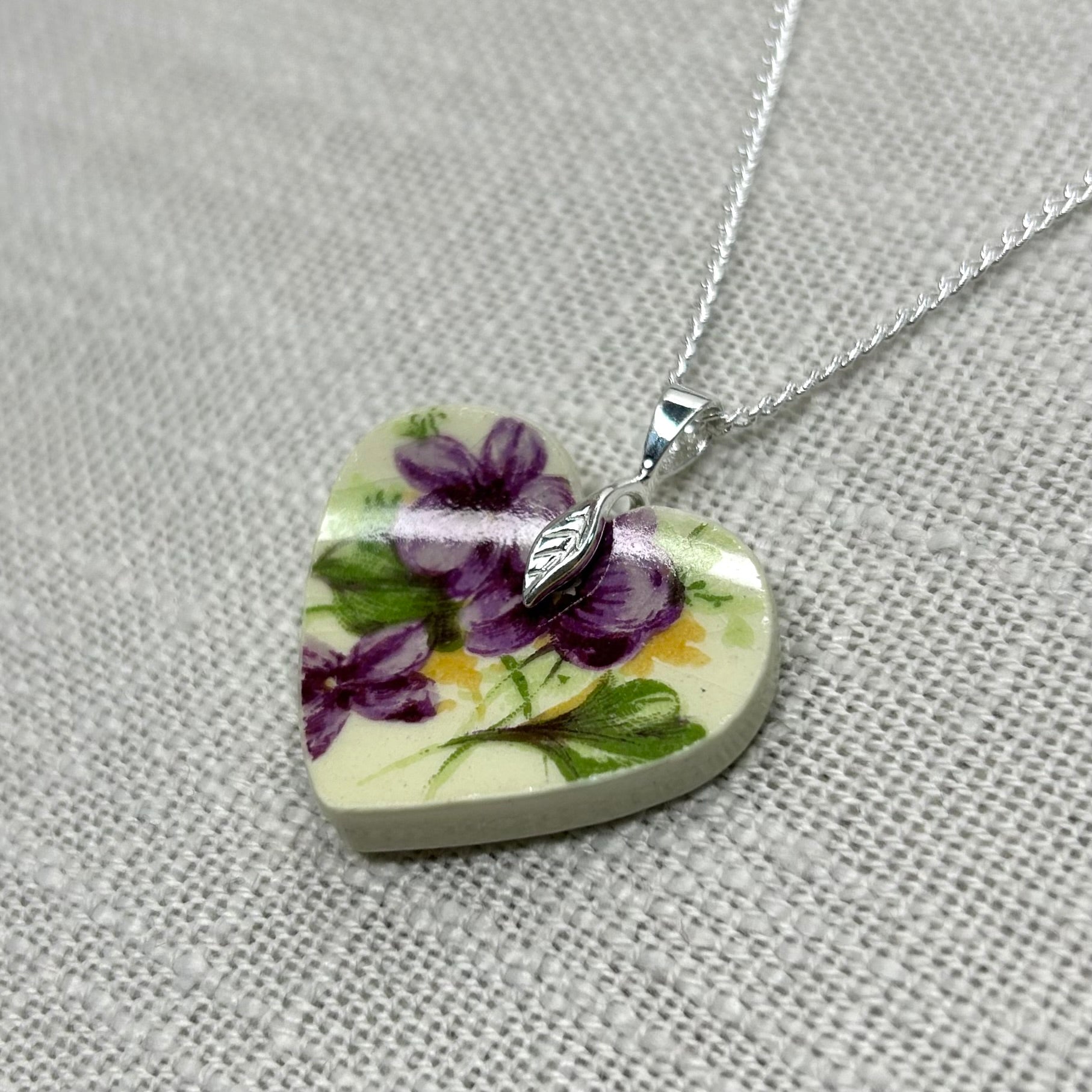 1930’s Swann Pottery Heart Shaped Pendant Necklace Sterling Silver