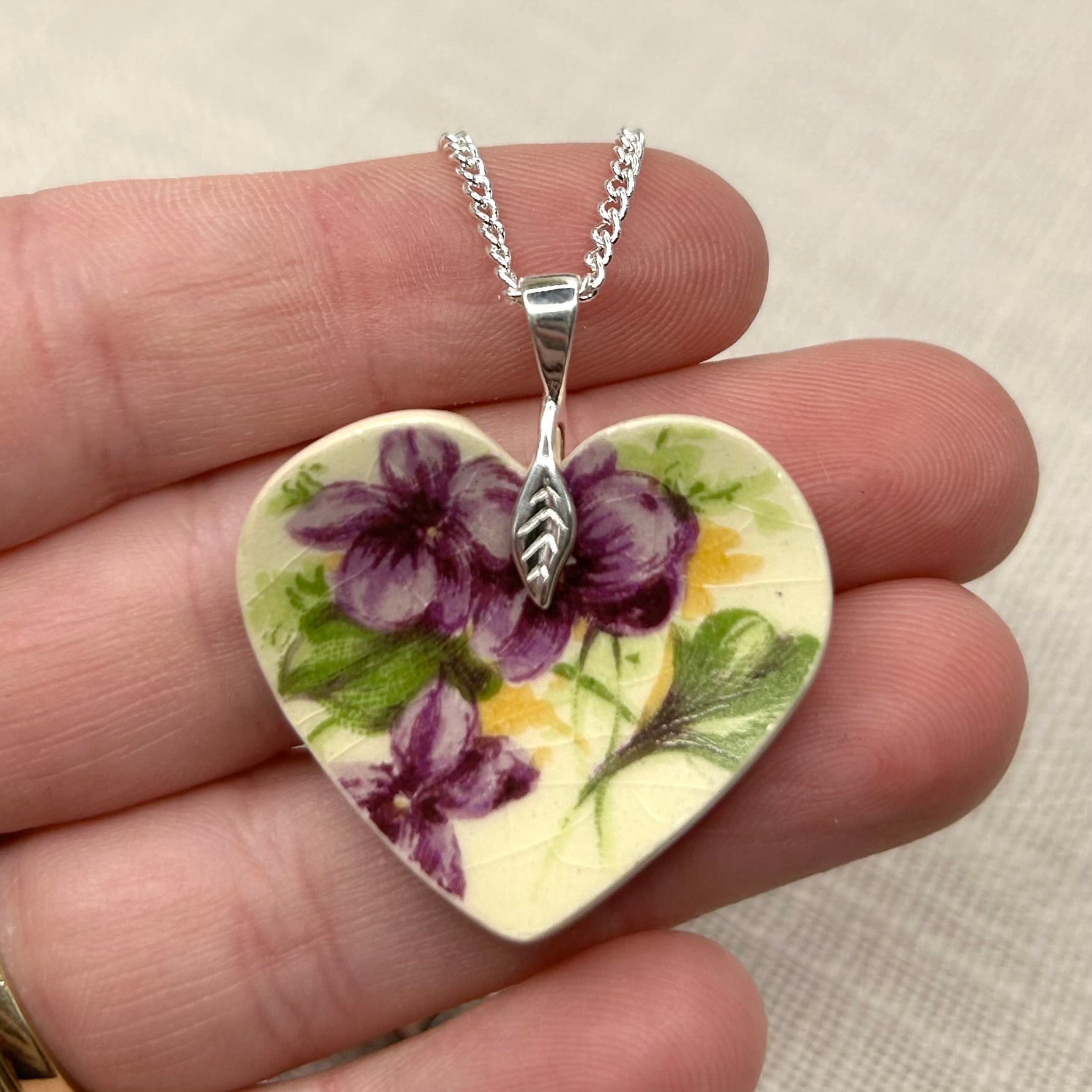 1930’s Swann Pottery Heart Shaped Pendant Necklace Sterling Silver