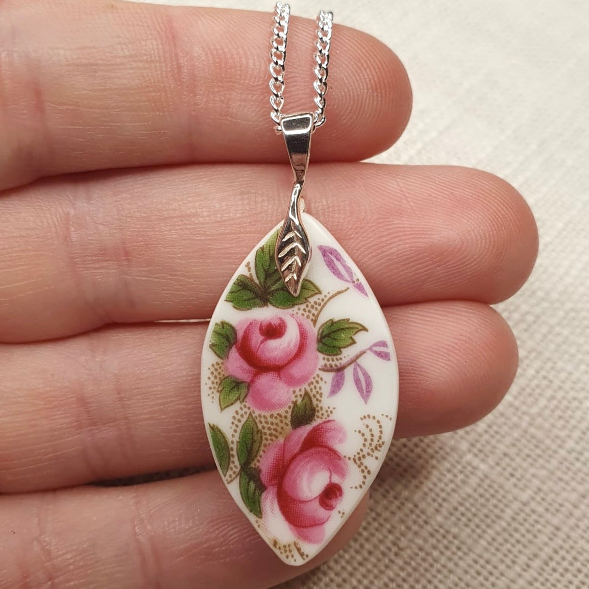 1961 Sterling Silver Royal Albert ‘Lavender Rose’ Pendant Necklace