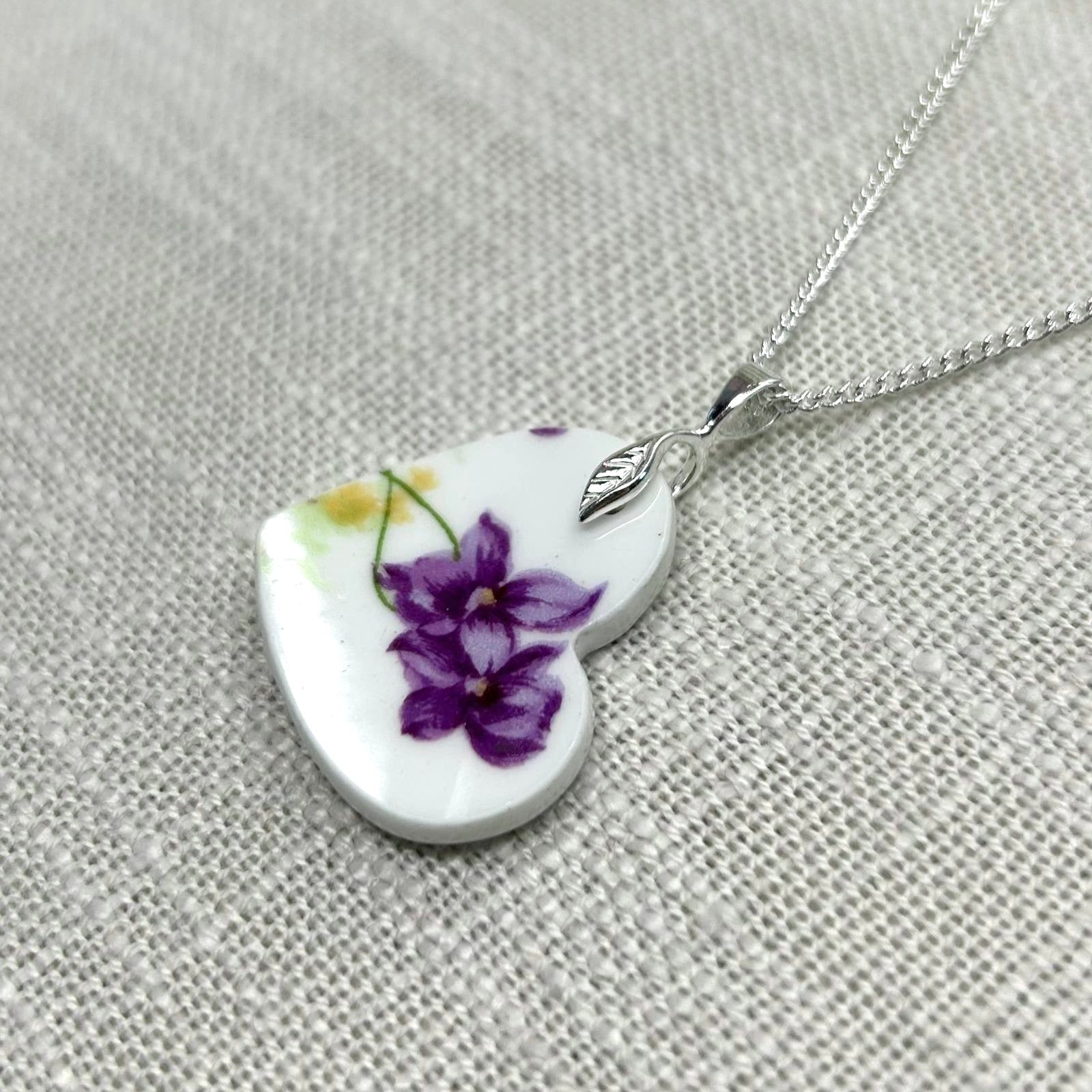 1940’s Duchess China Heart Shaped Pendant Necklace Sterling Silver