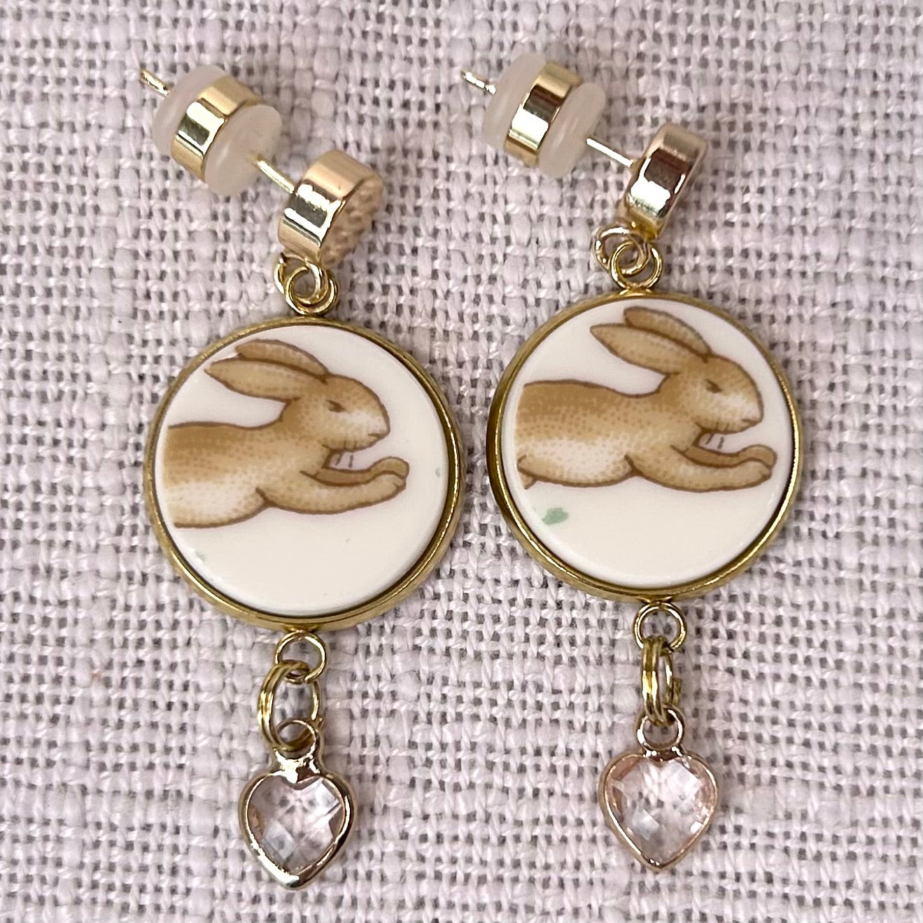 1970’s Royal Doulton ‘Bunnykins’ Stud Dangly Earrings YG Clear Heart M