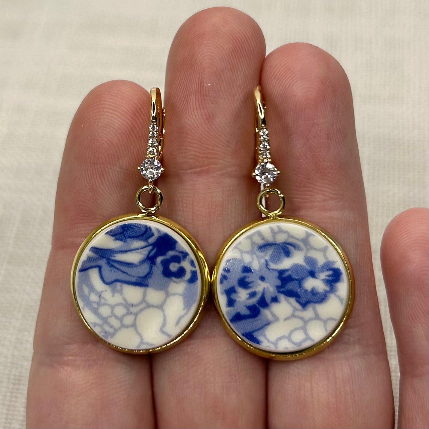 CZ Leverback Dangly Earrings Y