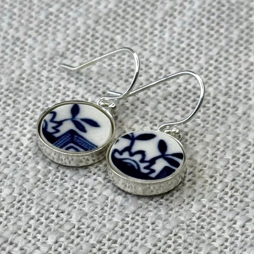 1960’s Sterling Silver Churchill ‘Blue Willow’ Dangly Earrings