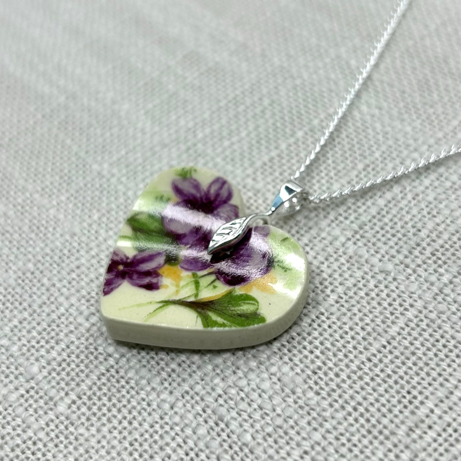 1930’s Swann Pottery Heart Shaped Pendant Necklace Sterling Silver