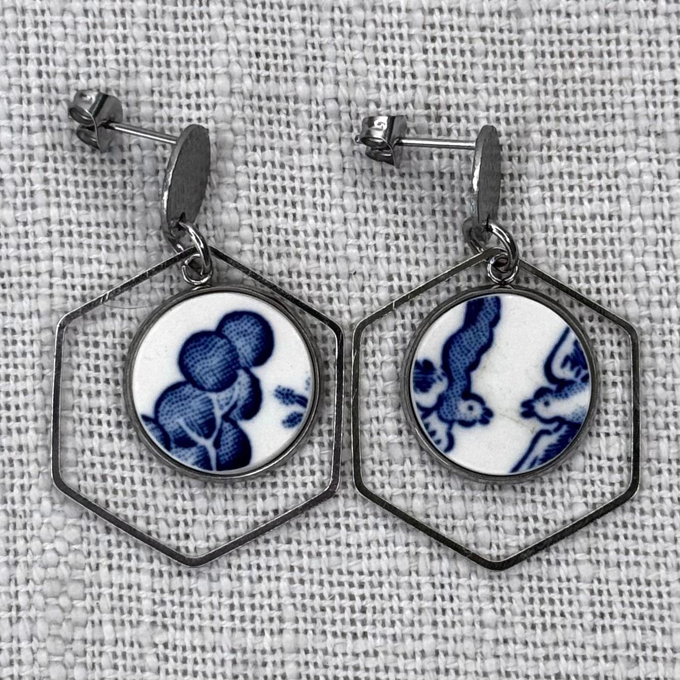 1960’s Churchill ‘Blue Willow’ Stud Dangly Earrings S