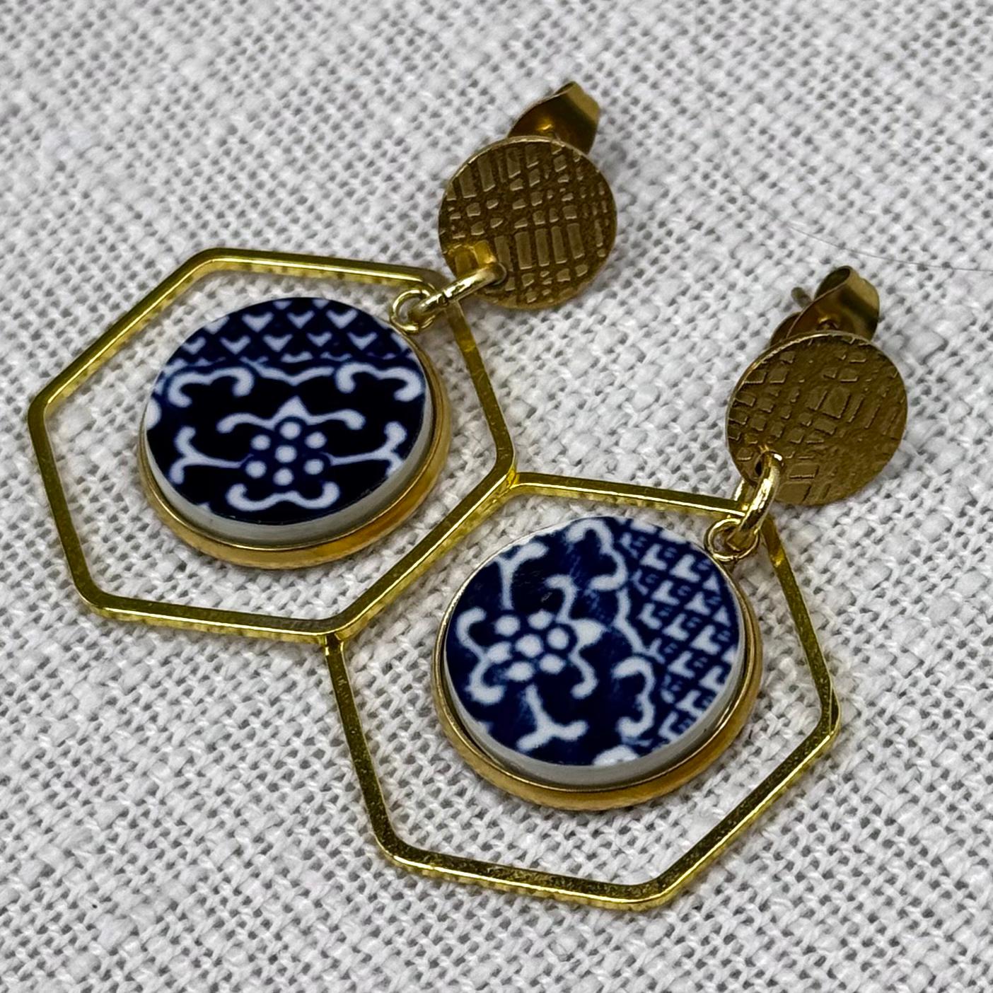 1960’s Churchill ‘Blue Willow’ Stud Dangly Earrings Y