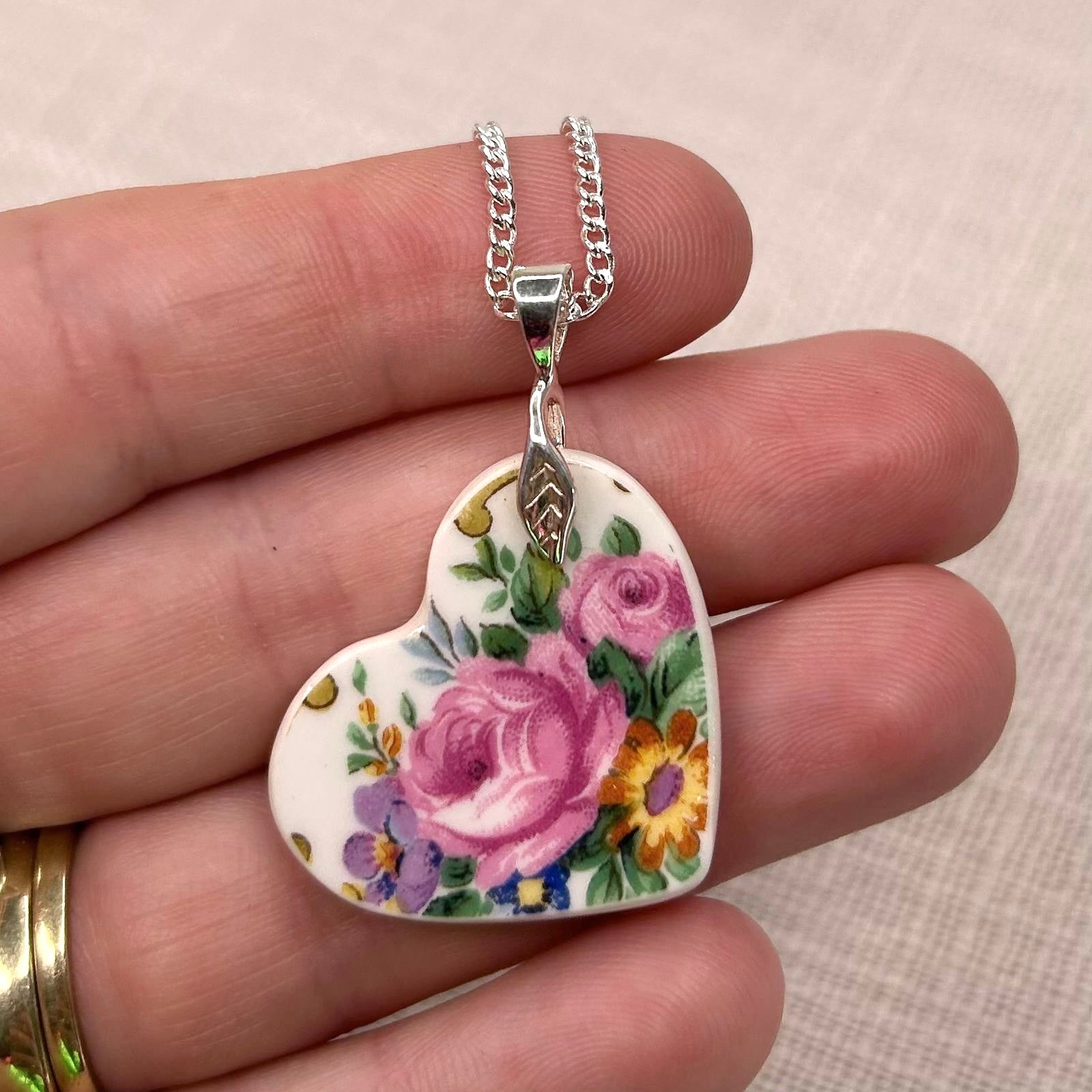 1950’s Sterling Silver Royal Stafford Heart Pendant Necklace