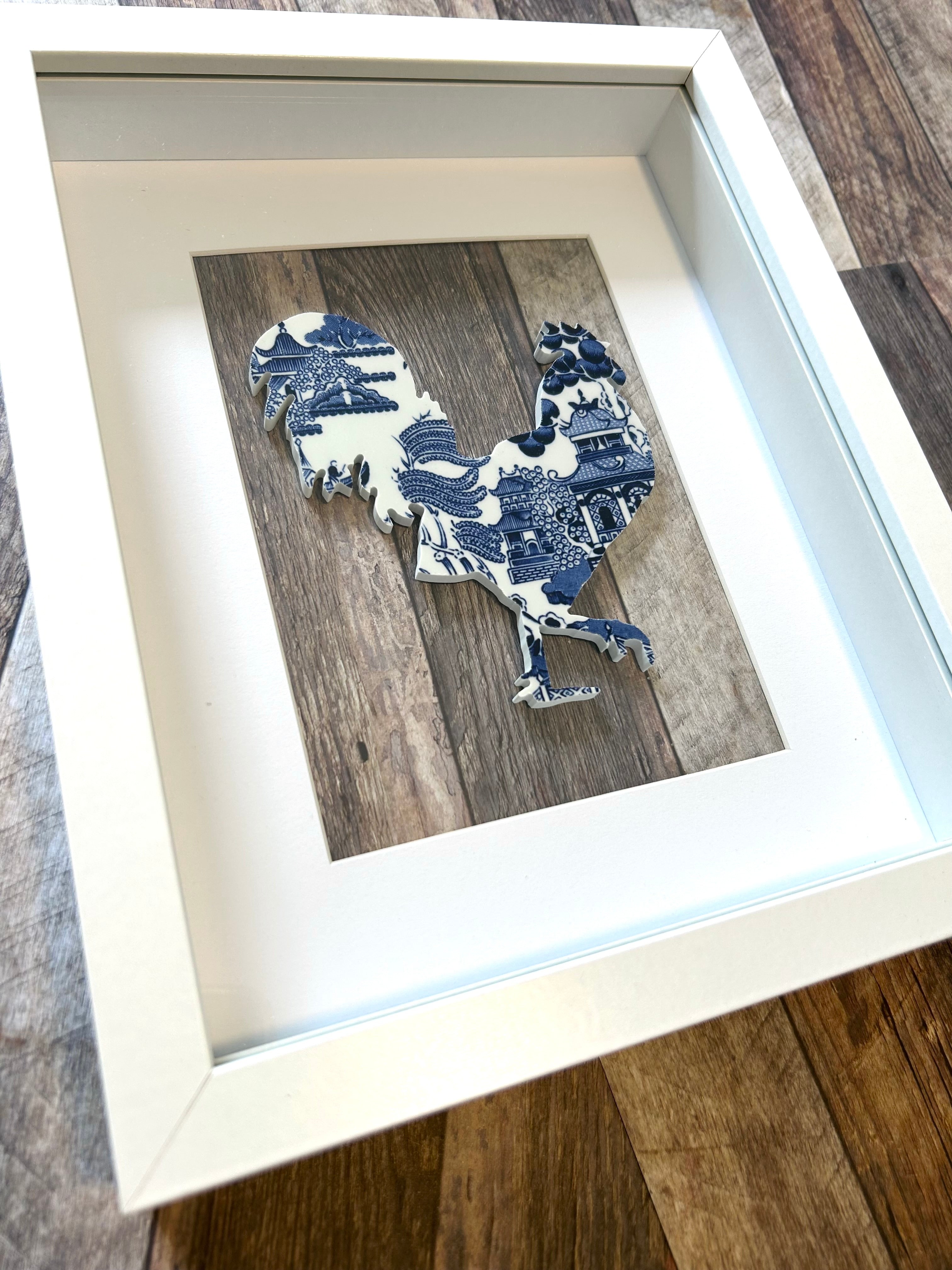 Framed Churchill Blue Willow Rooster