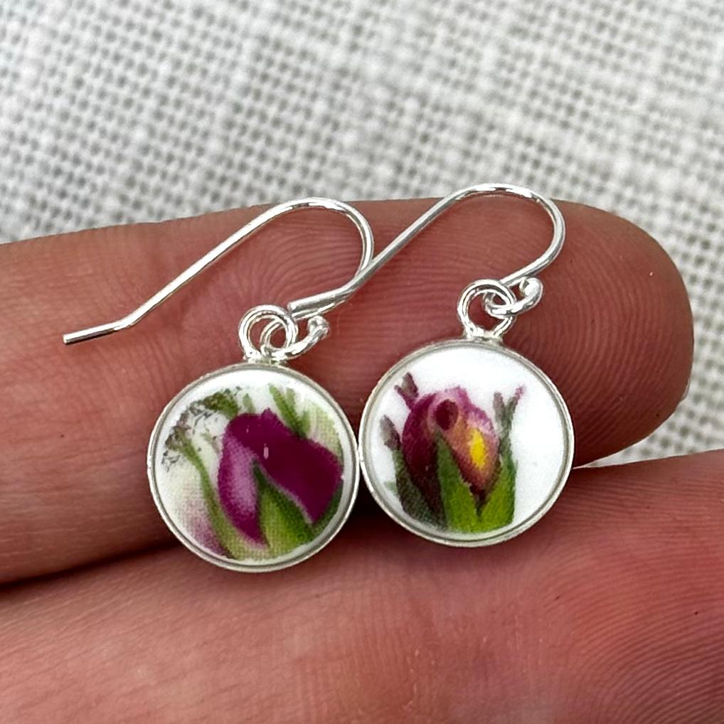 1962 Sterling Silver Royal Albert ‘Old Country Roses’ Dangly Earrings