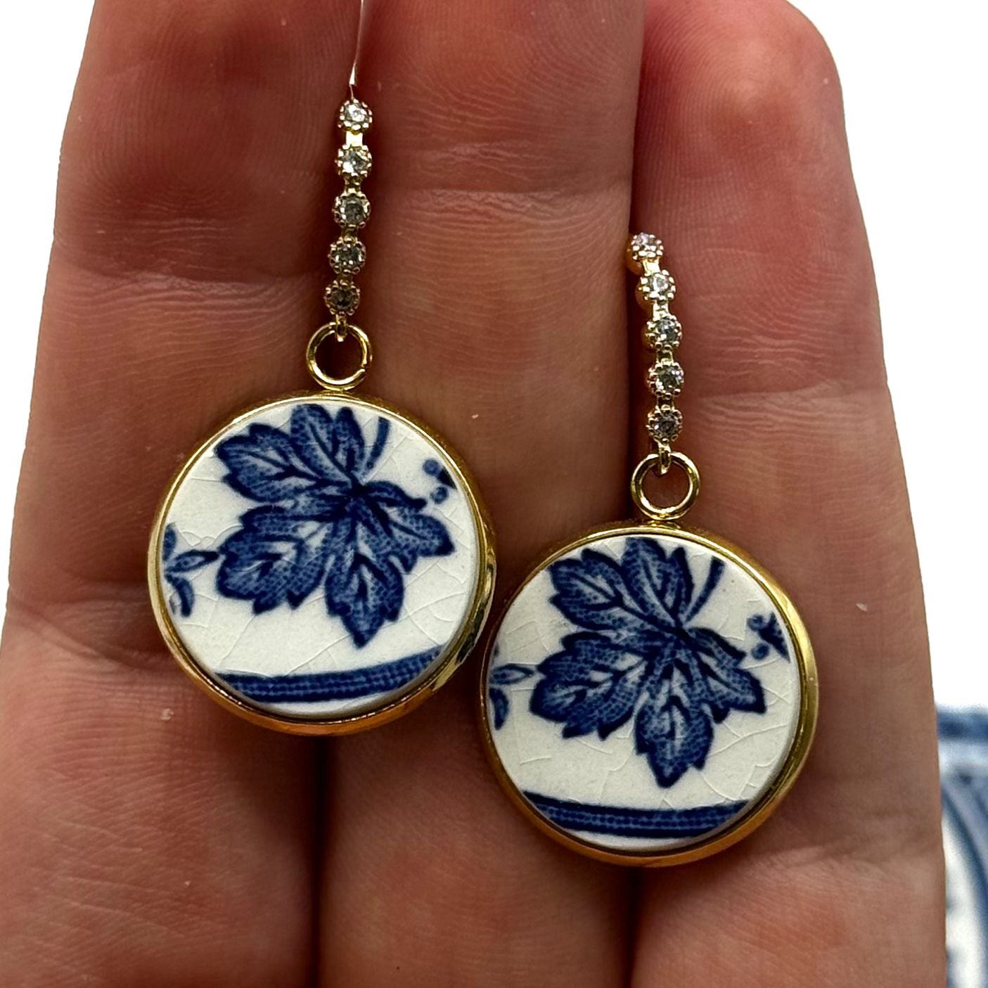 1977 Broadhurst China Queens Jubilee CZ Vintage China Hook Earrings Yellow Gold