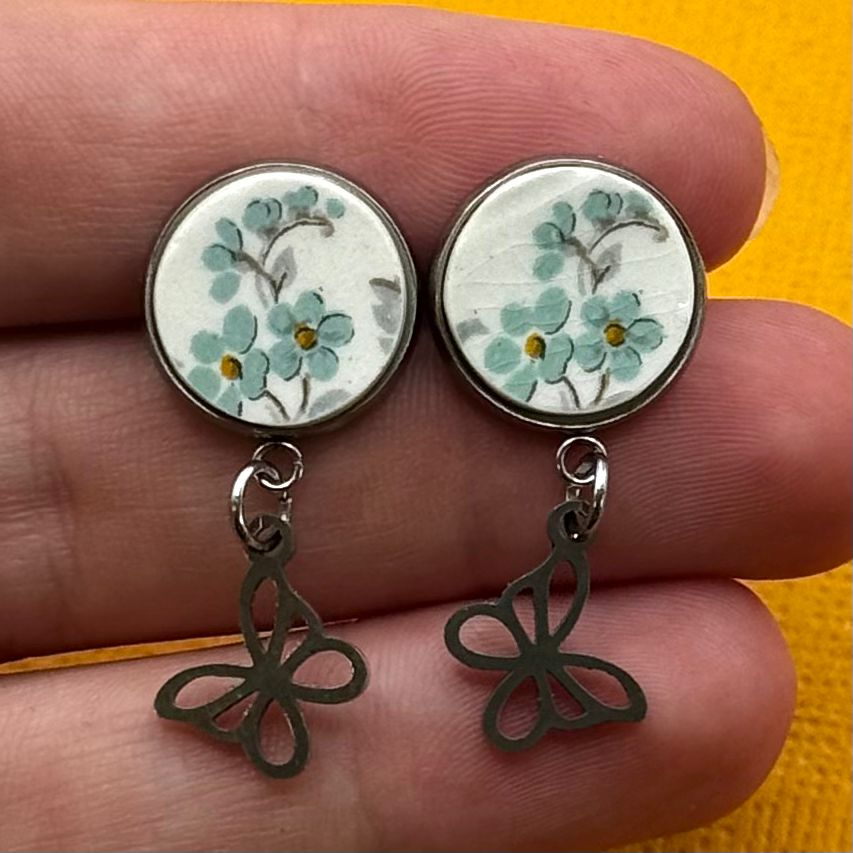 1940s Maddock and Sons Broken China Stud Earrings Silver