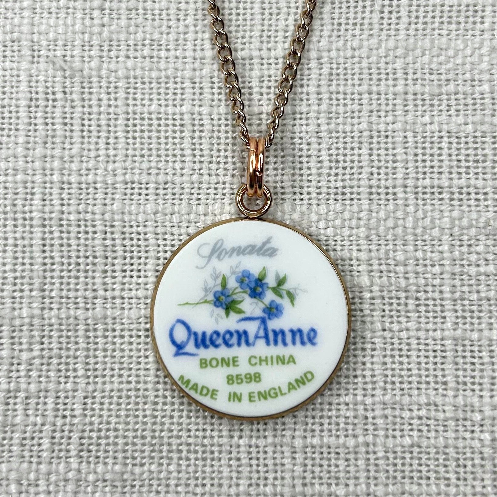 1950s Queen Anne Sonata Backstamp Pendant Necklace Rose Gold