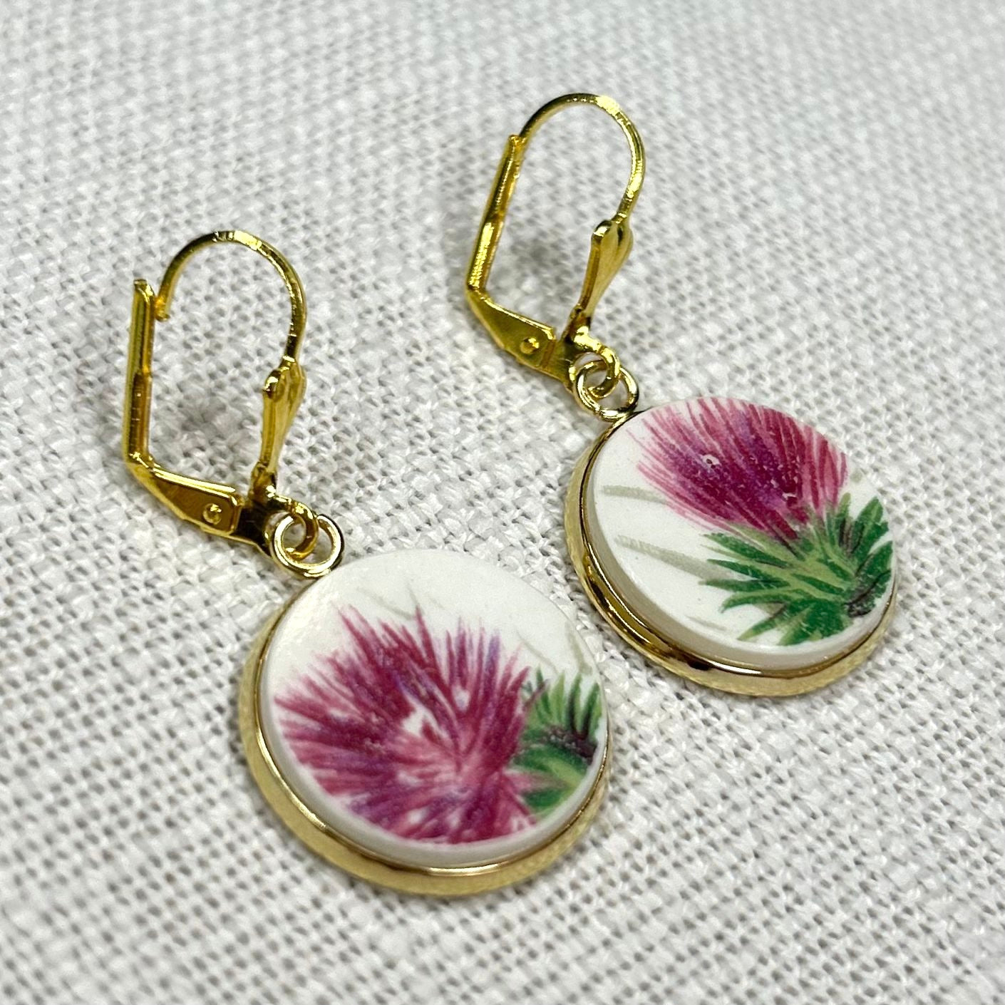 1940’s Johnson Brothers Thistle Leverback Dangly Earrings YM