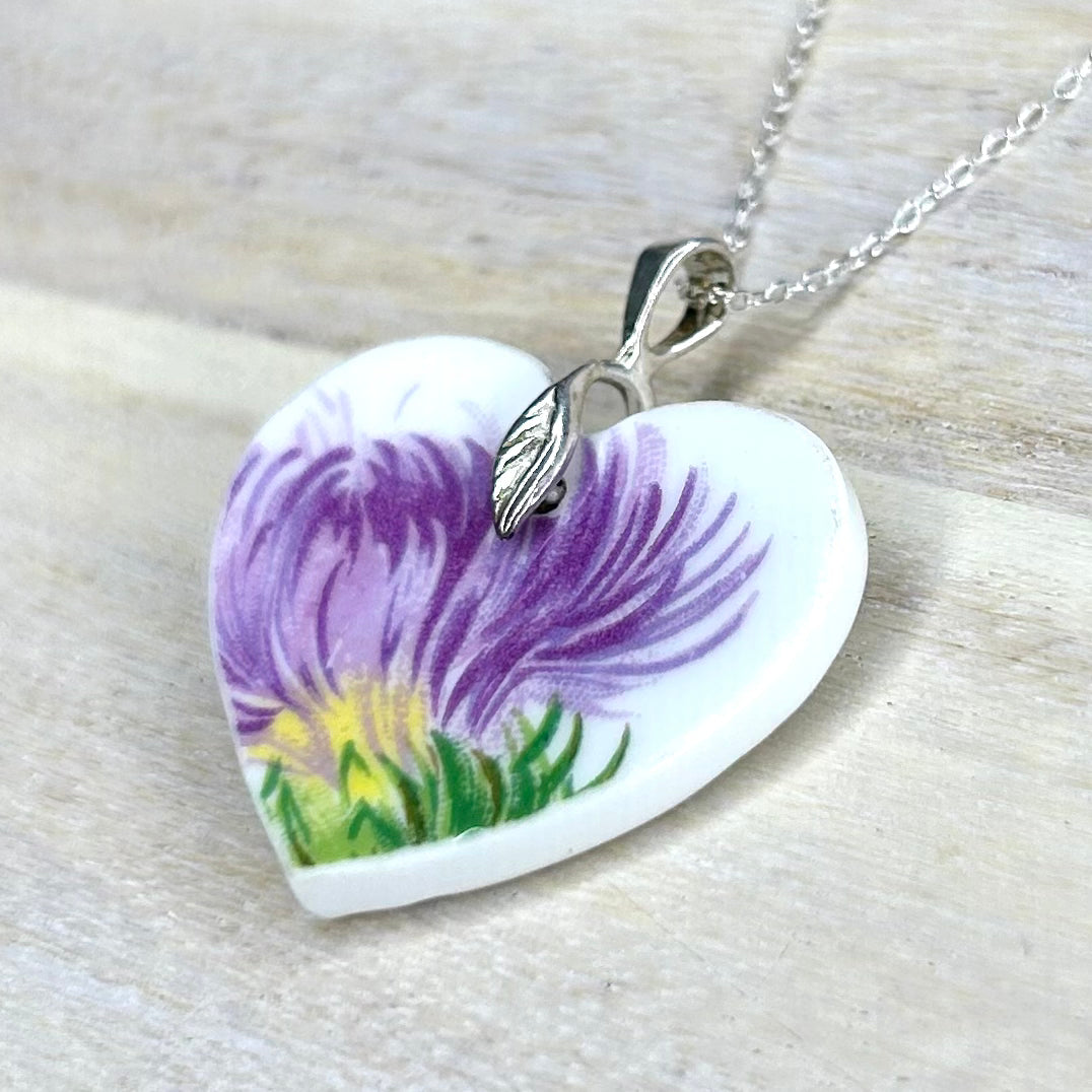 Sterling Silver 1950’s Royal Stafford Thistle Heart Pendant Necklace M