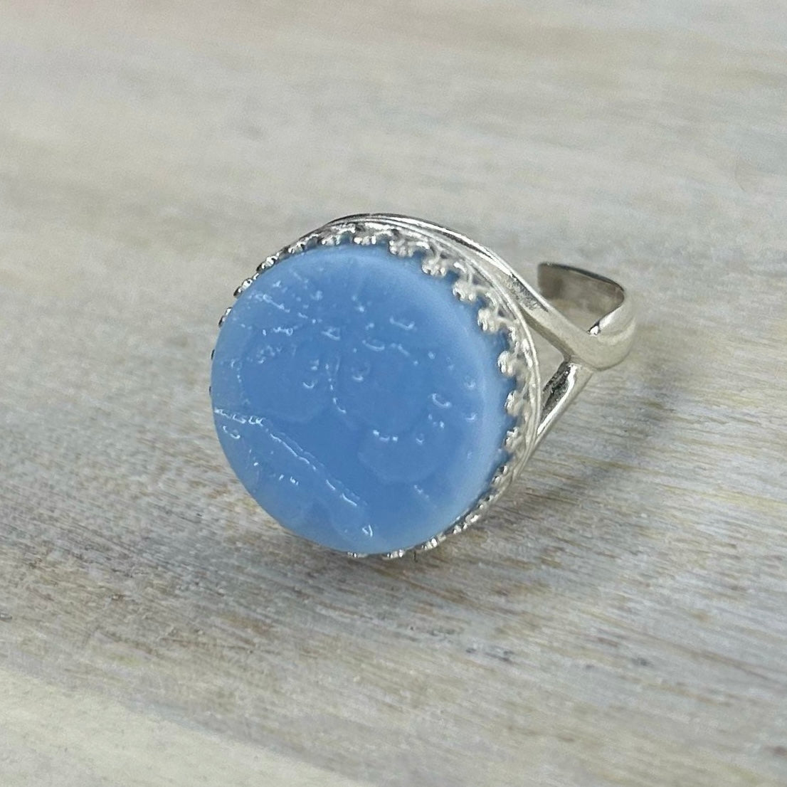 1930’s Sterling Silver Fire King ‘Delphite’ Ring M