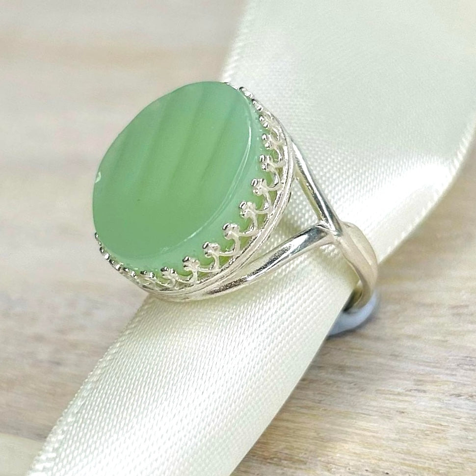 1940’s Sterling Silver Fire King ‘Jadeite’ Ring