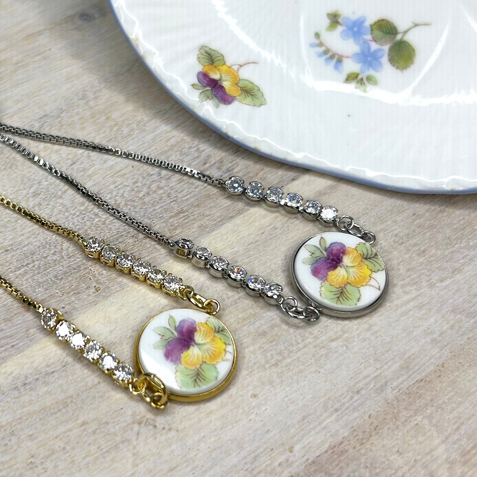 1945-66 Shelley Rose, Pansy, Forget-me-not CZ Bracelet