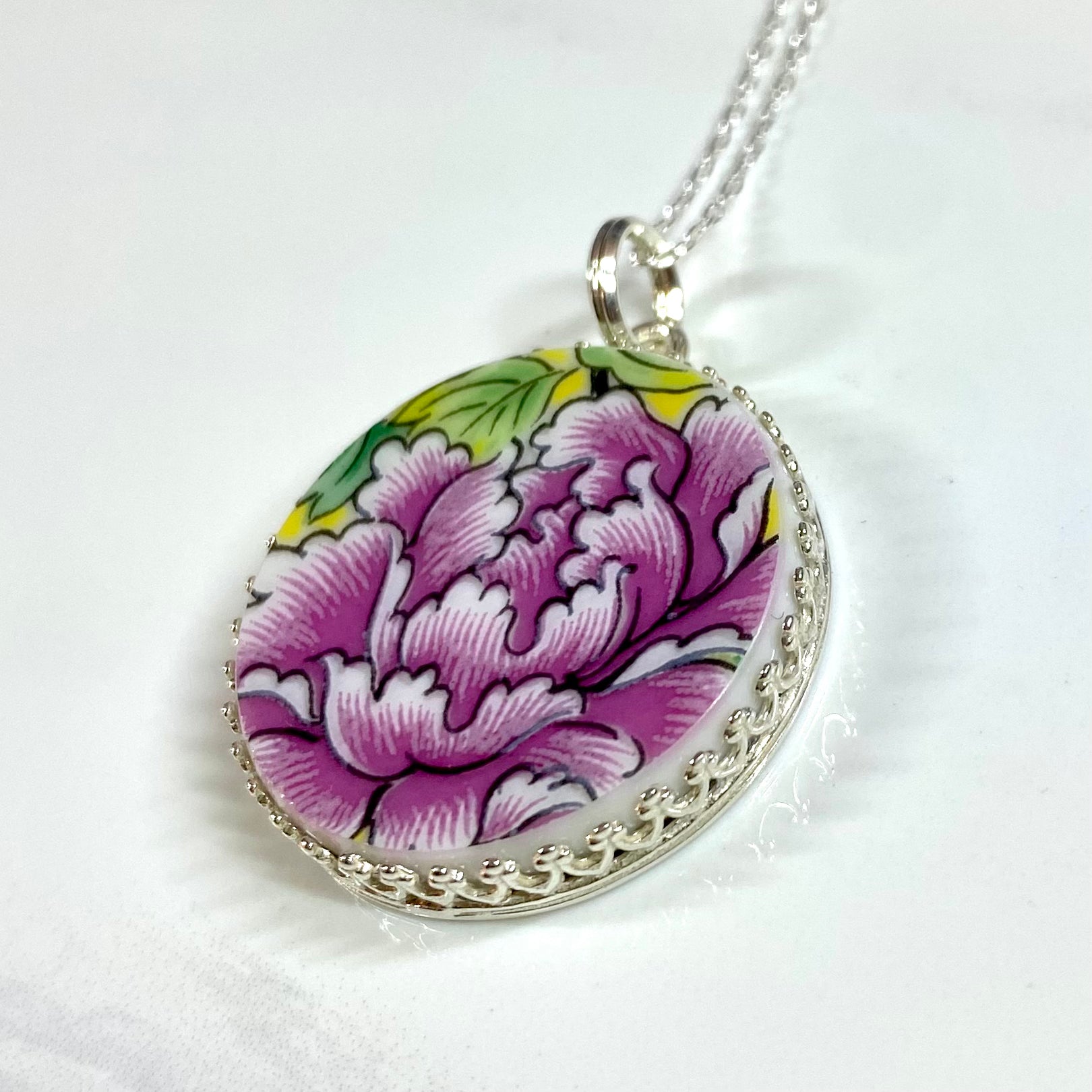 Lotus Flower Pendant Necklace Sterling Silver