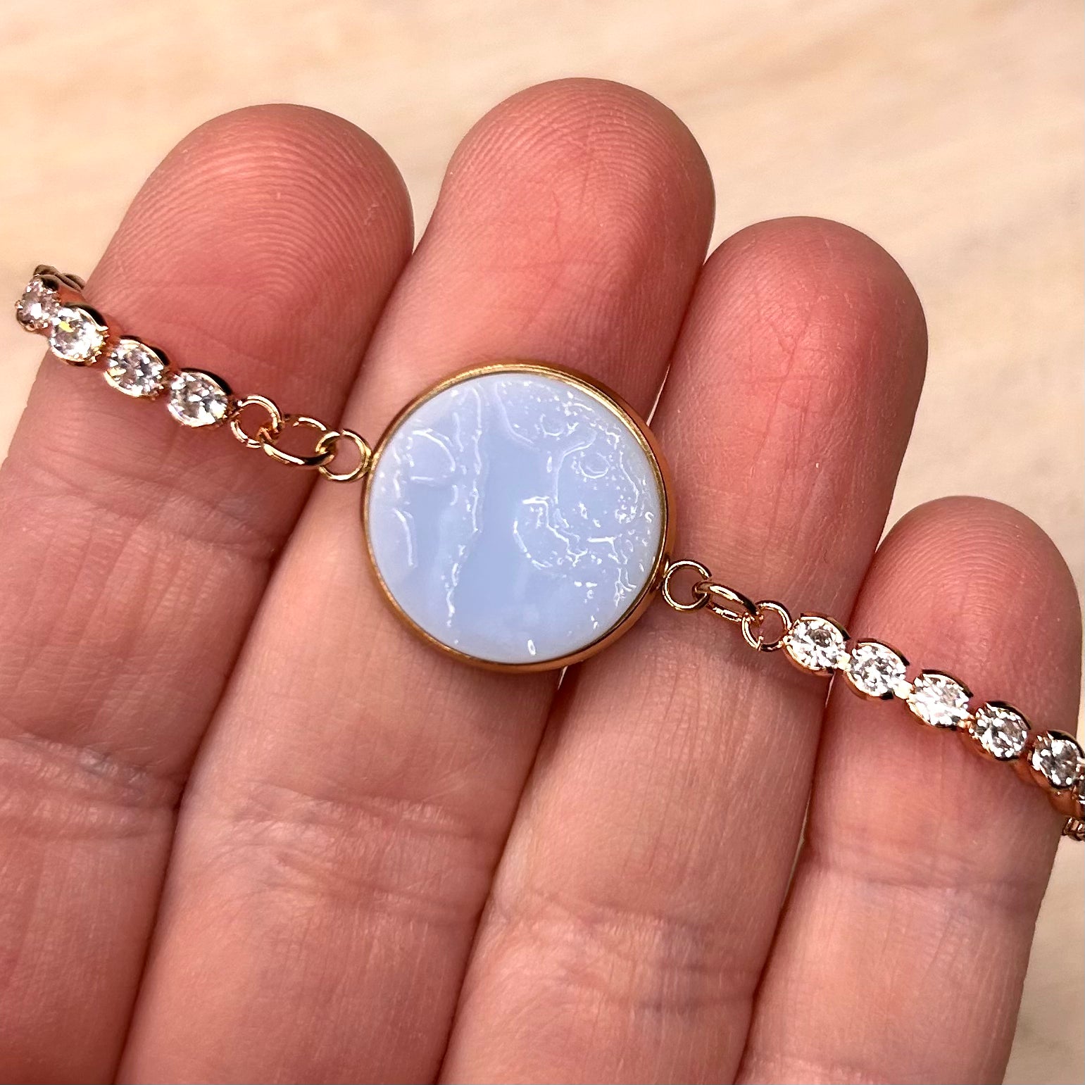 1930’s Fire King ‘Delphite’ CZ Bracelet M