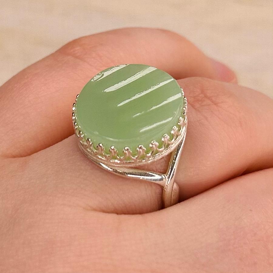 1940’s Sterling Silver Fire King ‘Jadeite’ Ring