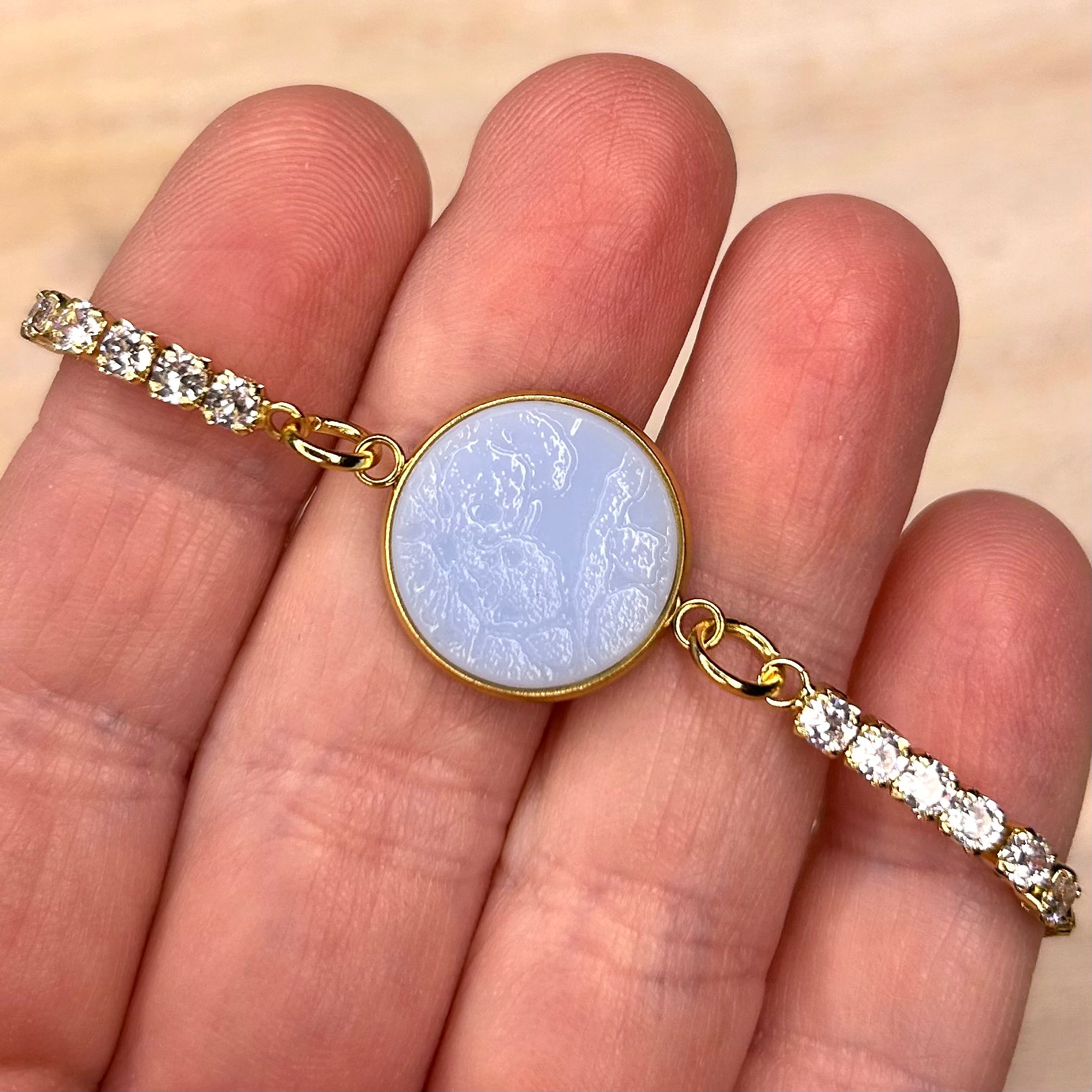 1930’s Fire King ‘Delphite’ CZ Bracelet M