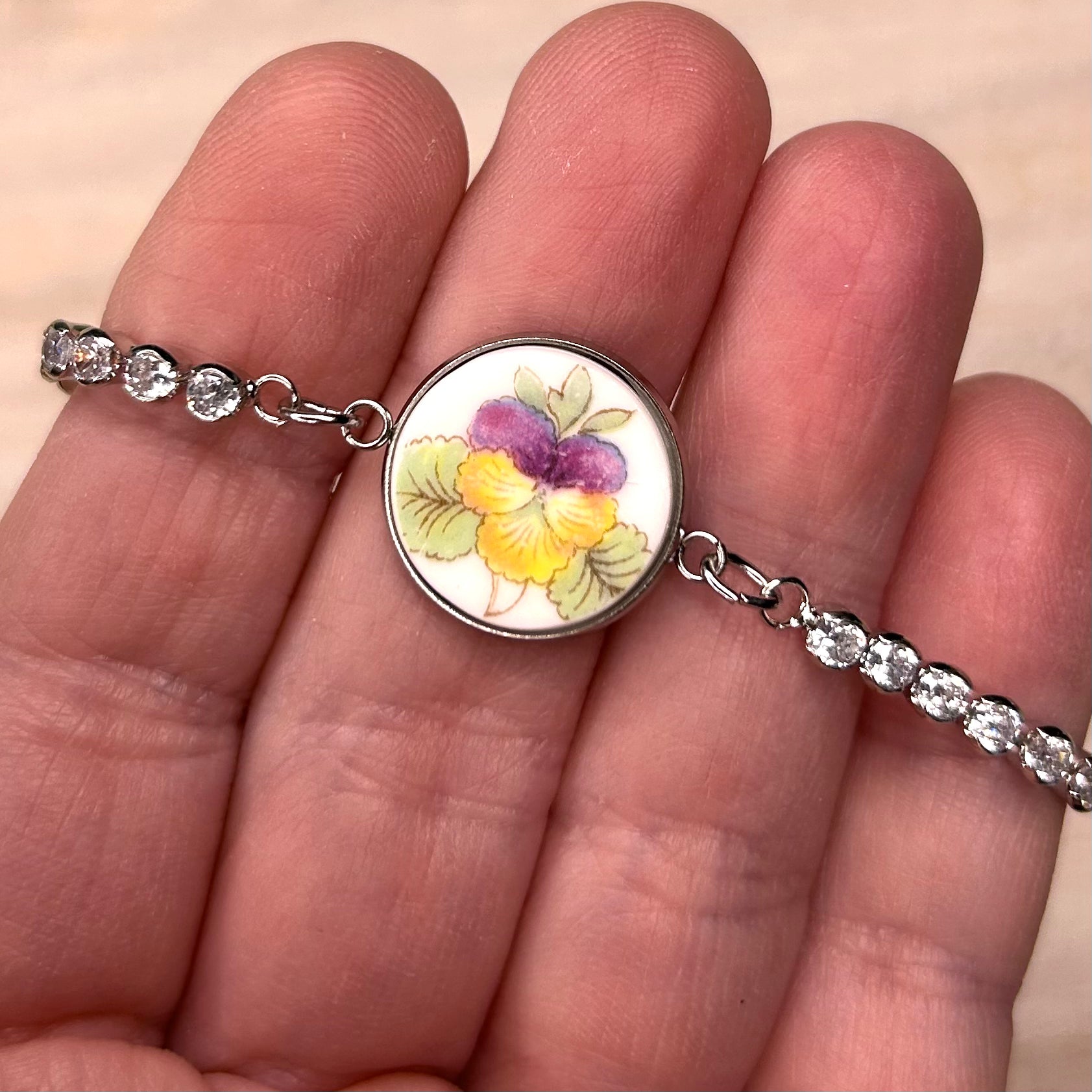 1945-66 Shelley Rose, Pansy, Forget-me-not CZ Bracelet