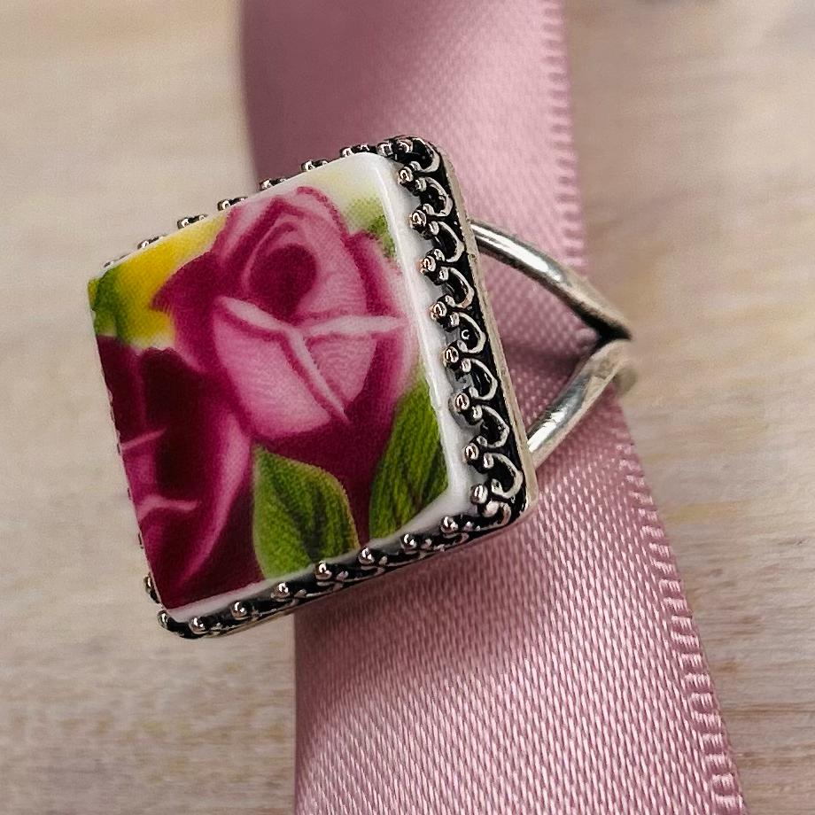 1962 Sterling Silver Royal Albert ‘Old Country Roses’ Adjustable Ring