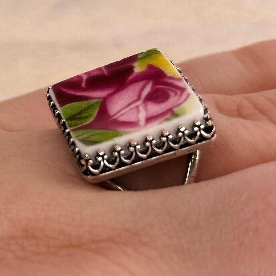 1962 Sterling Silver Royal Albert ‘Old Country Roses’ Adjustable Ring