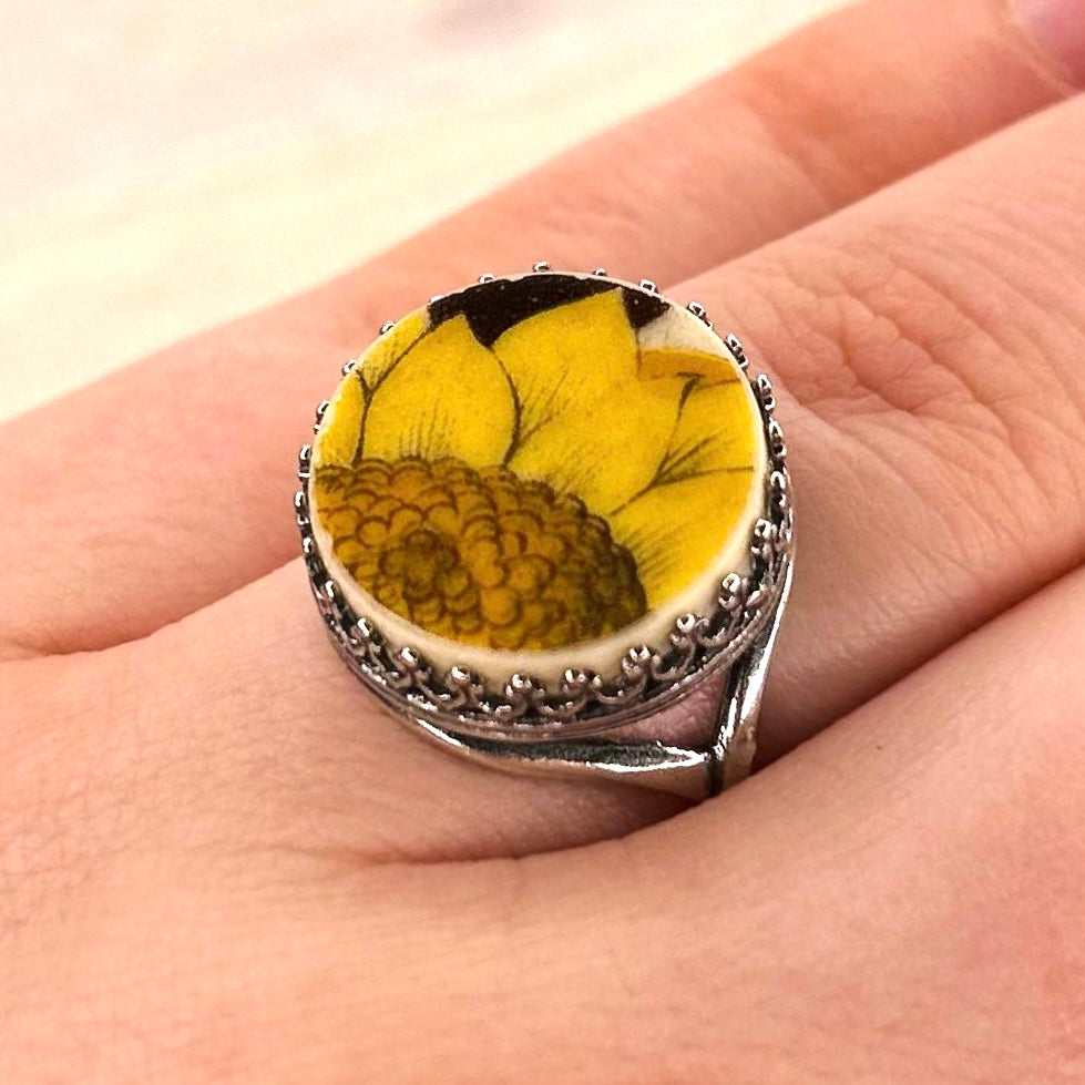1960’s Sterling Silver Johnson Of Australia Sunflower Ring