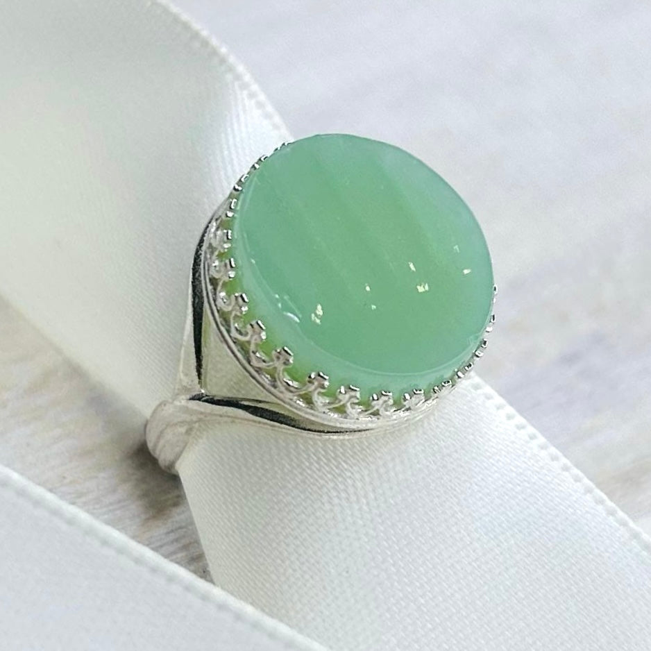 1940’s Sterling Silver Fire King ‘Jadeite’ Ring