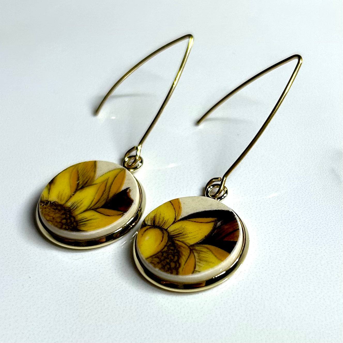 1960-70’s Sunflower Dangly Earrings YG