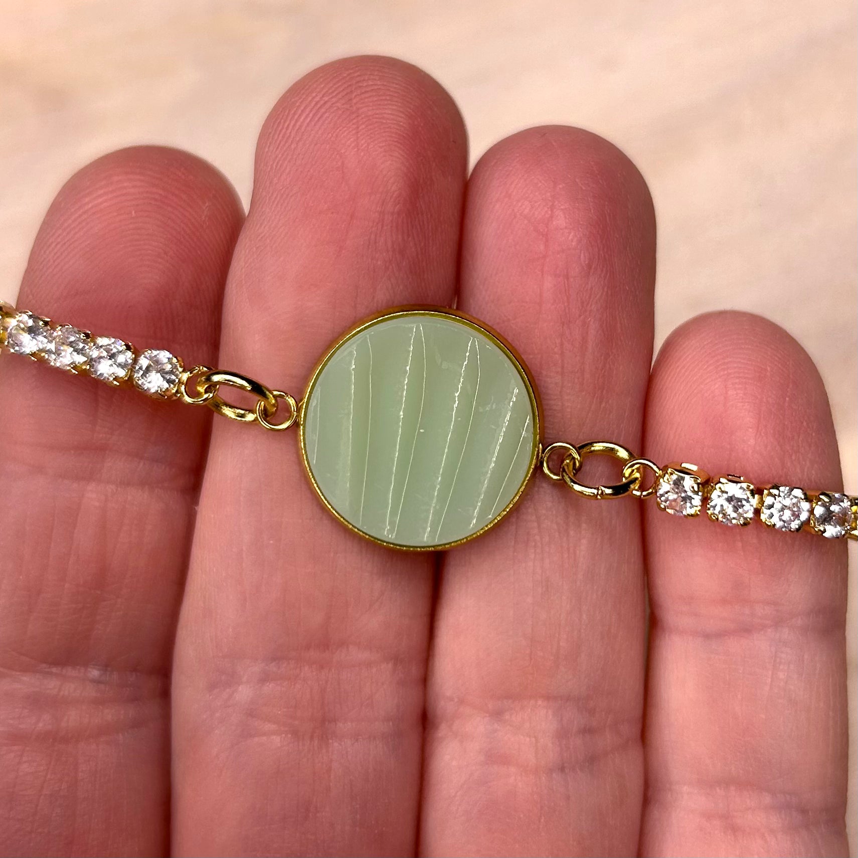 1940’s Fire King ‘Jadeite’ CZ Bracelet