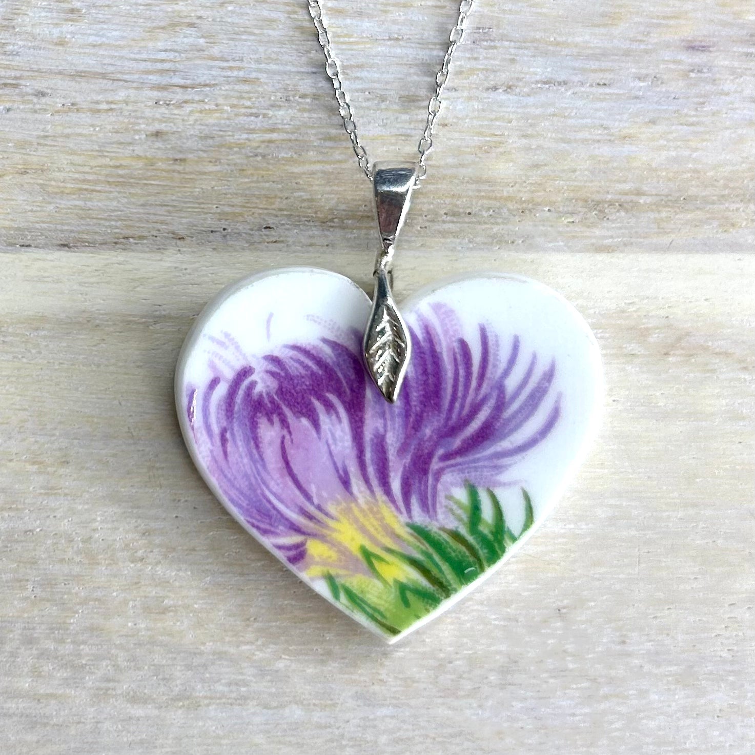 Sterling Silver 1950’s Royal Stafford Thistle Heart Pendant Necklace M
