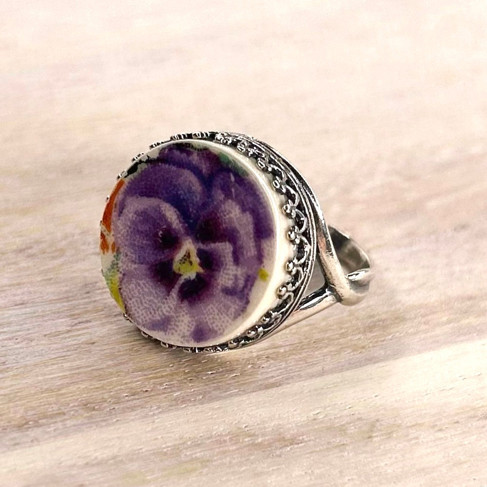 1937 Sterling Silver Royal Doulton ‘Wild Pansy’ Ring
