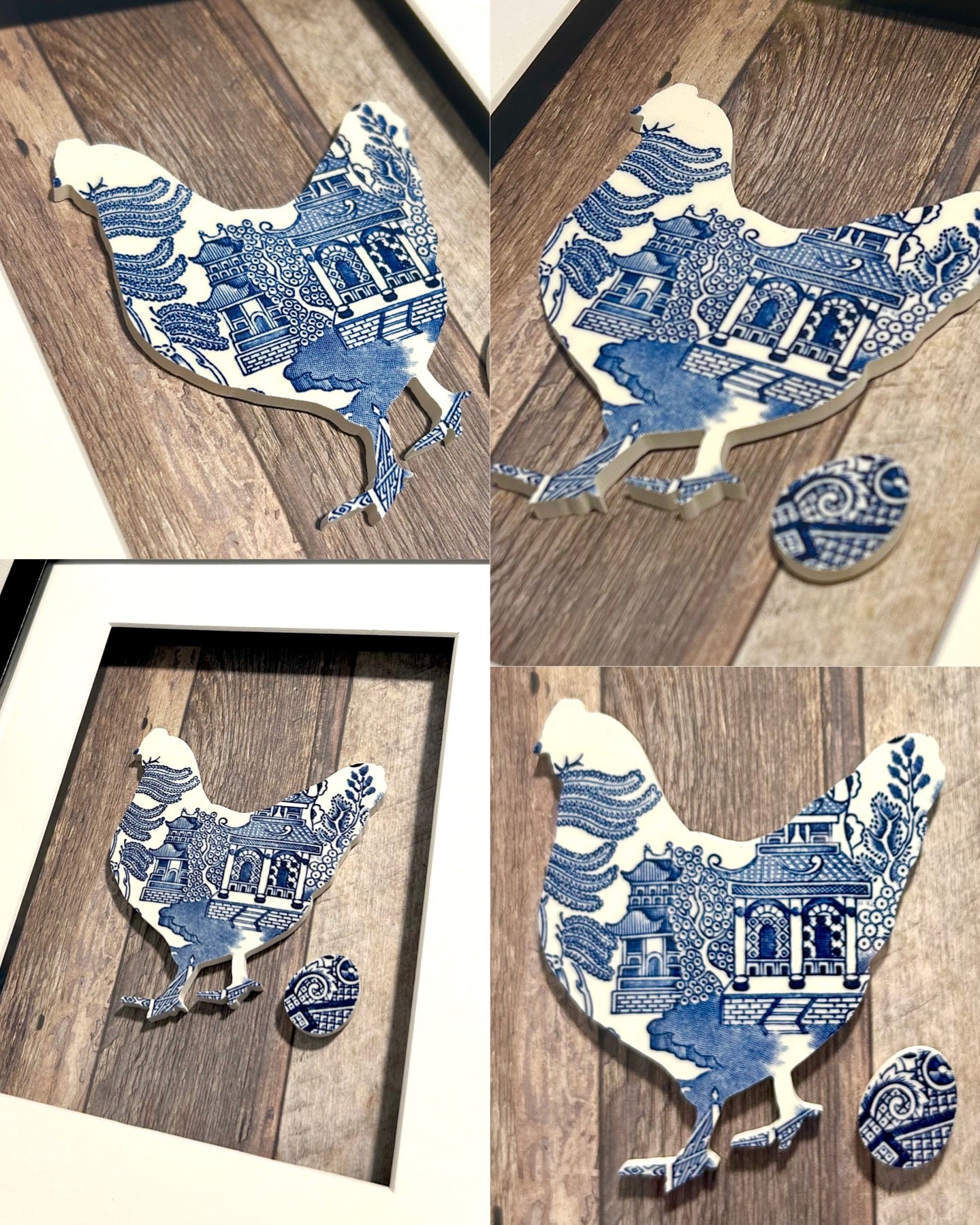 Framed Hen in Blue Willow
