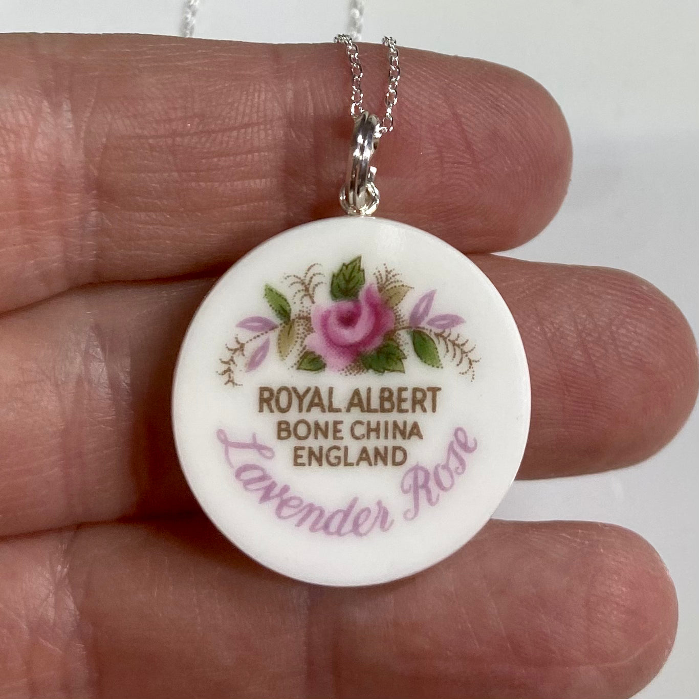 1961 Sterling Silver Royal Albert ‘Lavender Rose’ Pendant Necklace M