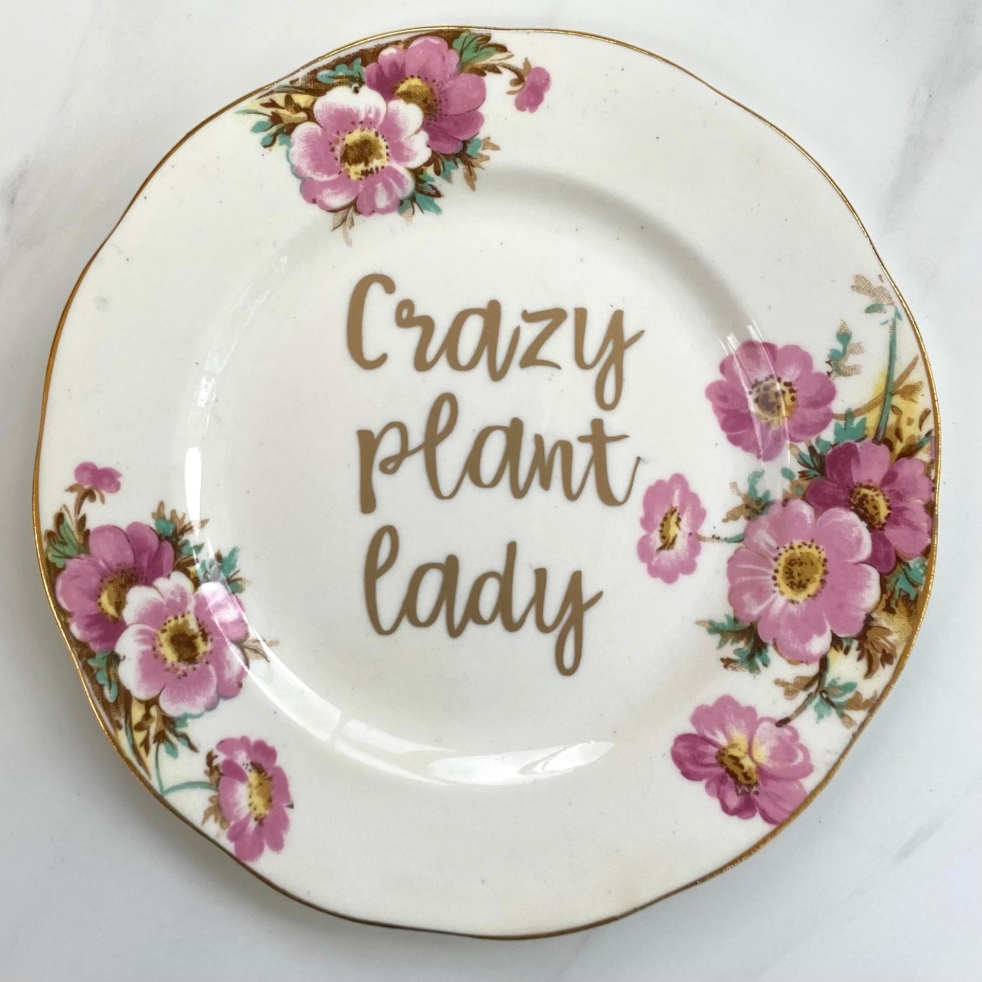 ‘Crazy plant lady’ quote on plate