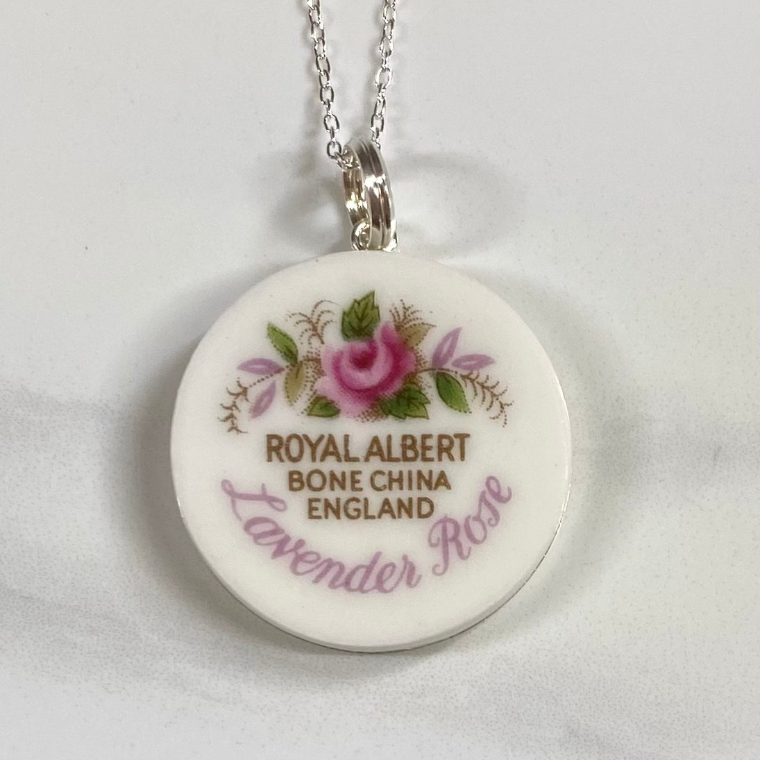 1961 Sterling Silver Royal Albert ‘Lavender Rose’ Pendant Necklace M